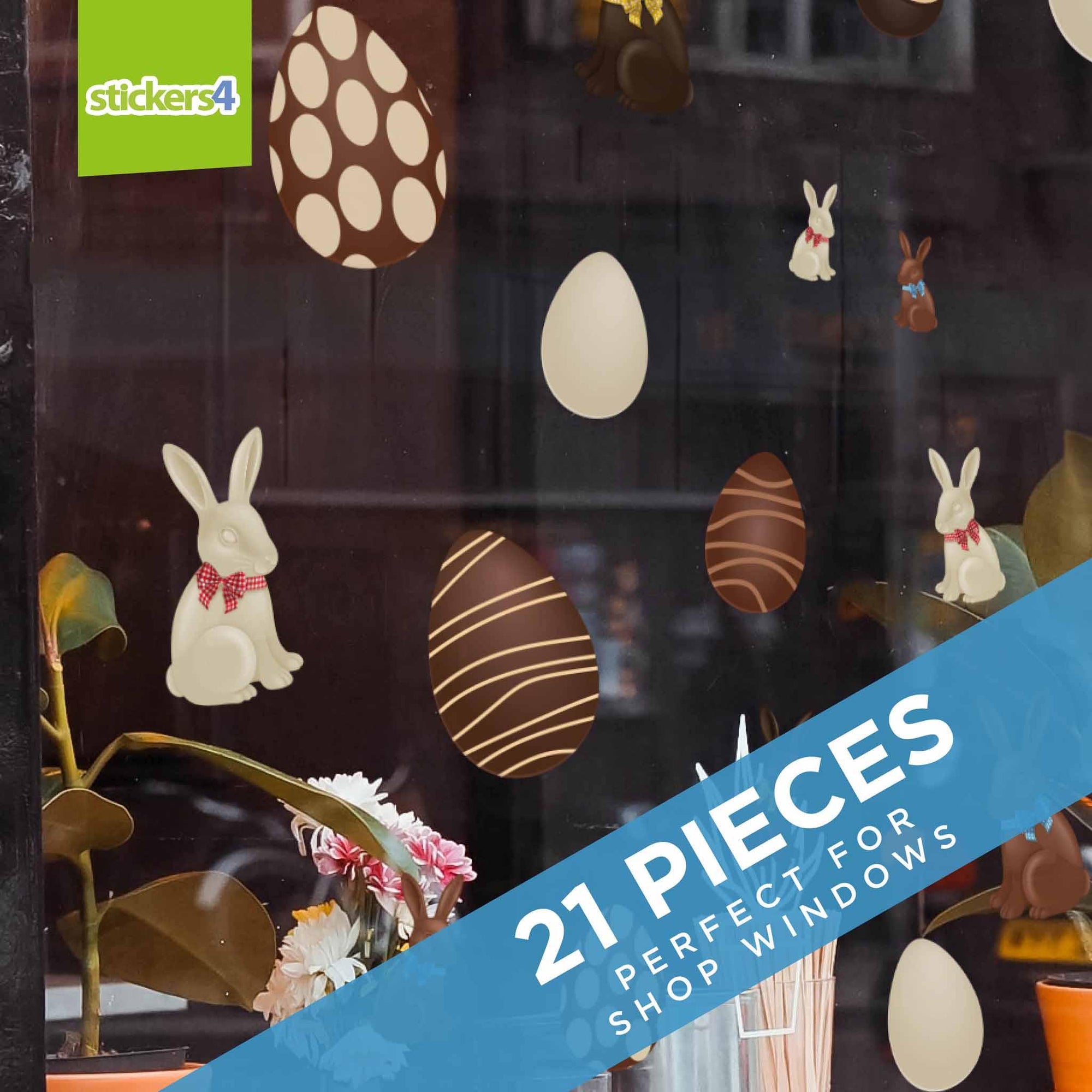 Chocolate Eggs & Bunnies Window Stickers Easter Window Display