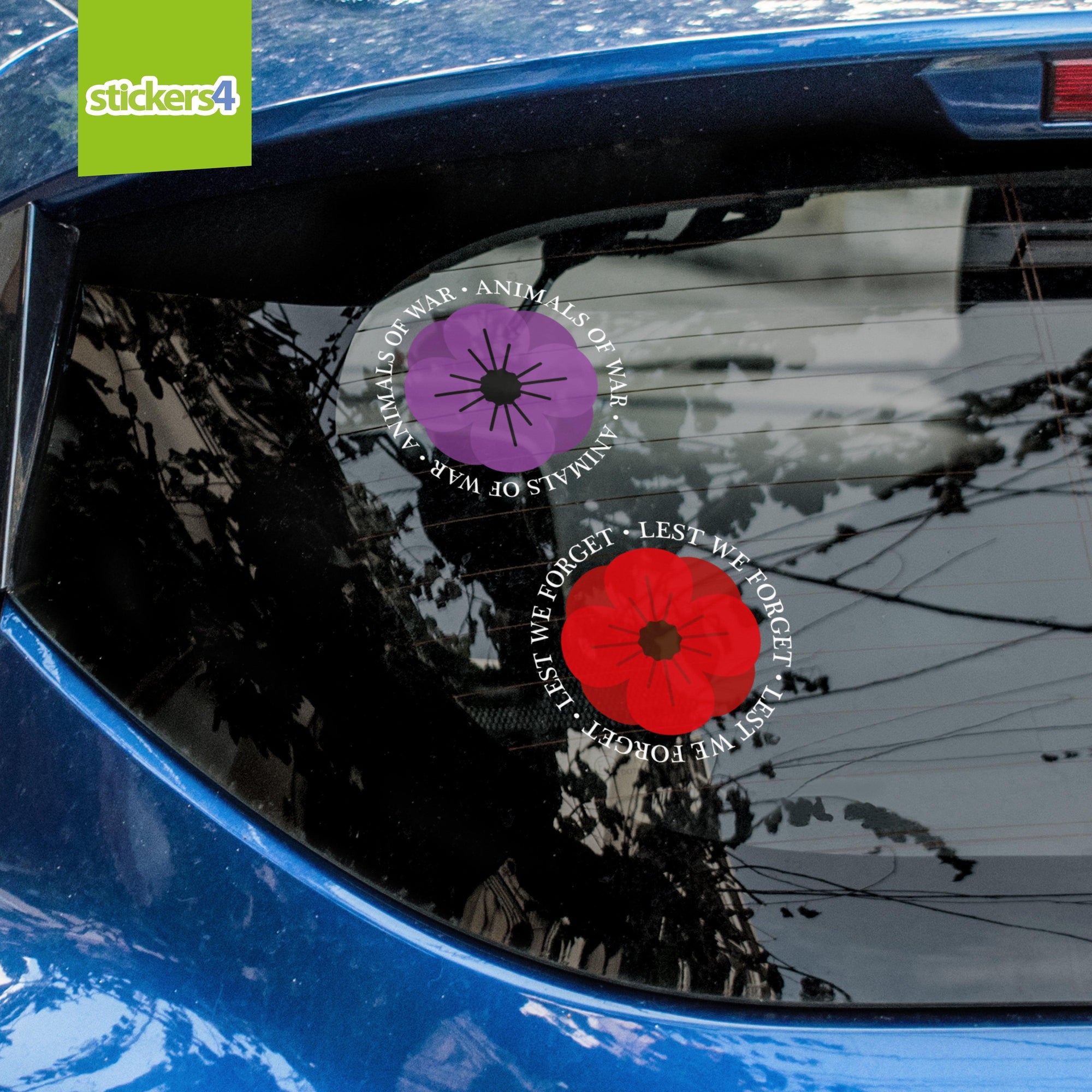 Lest We Forget & Animals of War Poppy Roundel Double Pack - Remembrance Day Window Stickers Remembrance Window Display