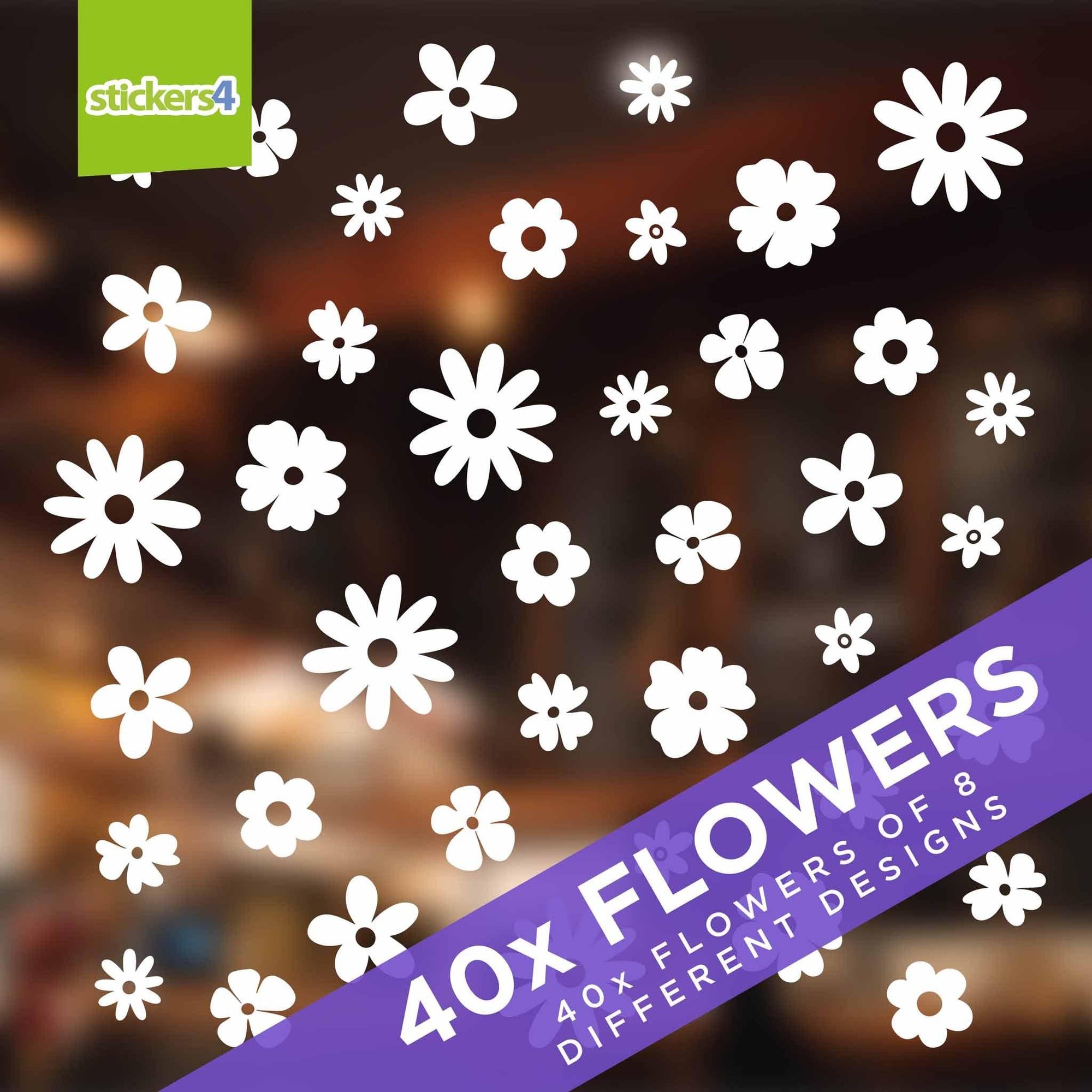 Mixed Pack of White Flowers Window Stickers Mother's Day Display