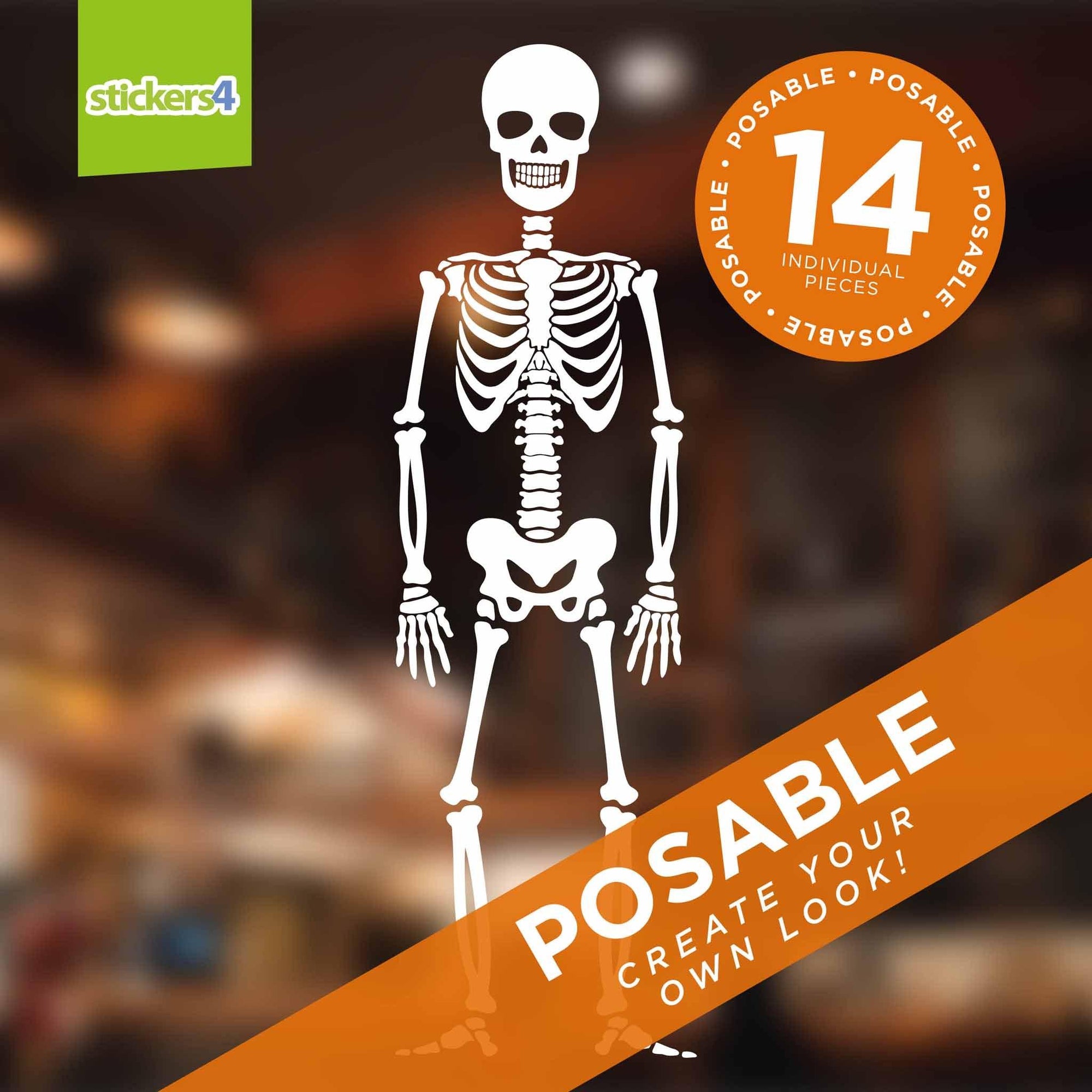 Large Posable Skeleton Window Sticker Halloween Display