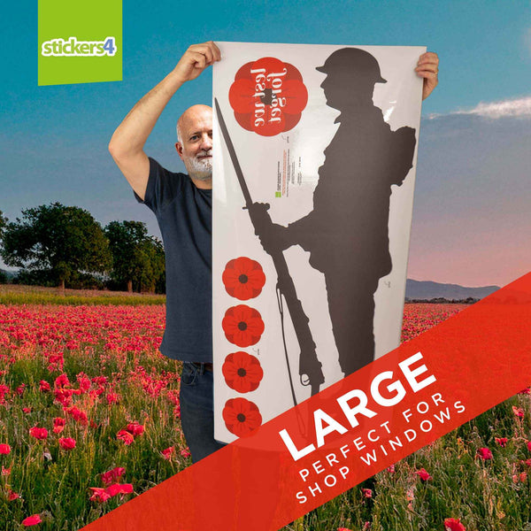 Stickers4 Adesivo Per Finestra Commemorativo - Grande Papavero E Scritta 'Lest We Forget' - Riusabile (60x32 Cm)