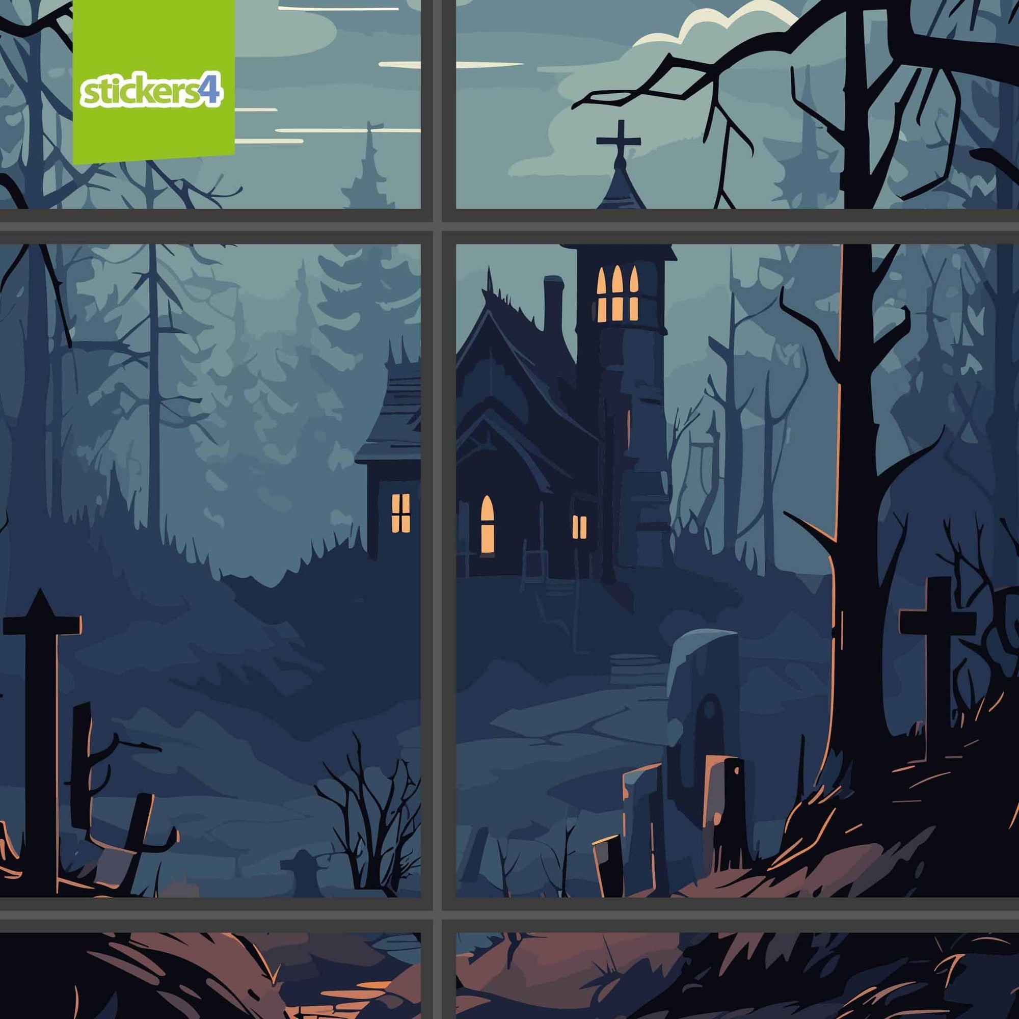Spooky Graveyard House Scene Window Sticker Halloween Display