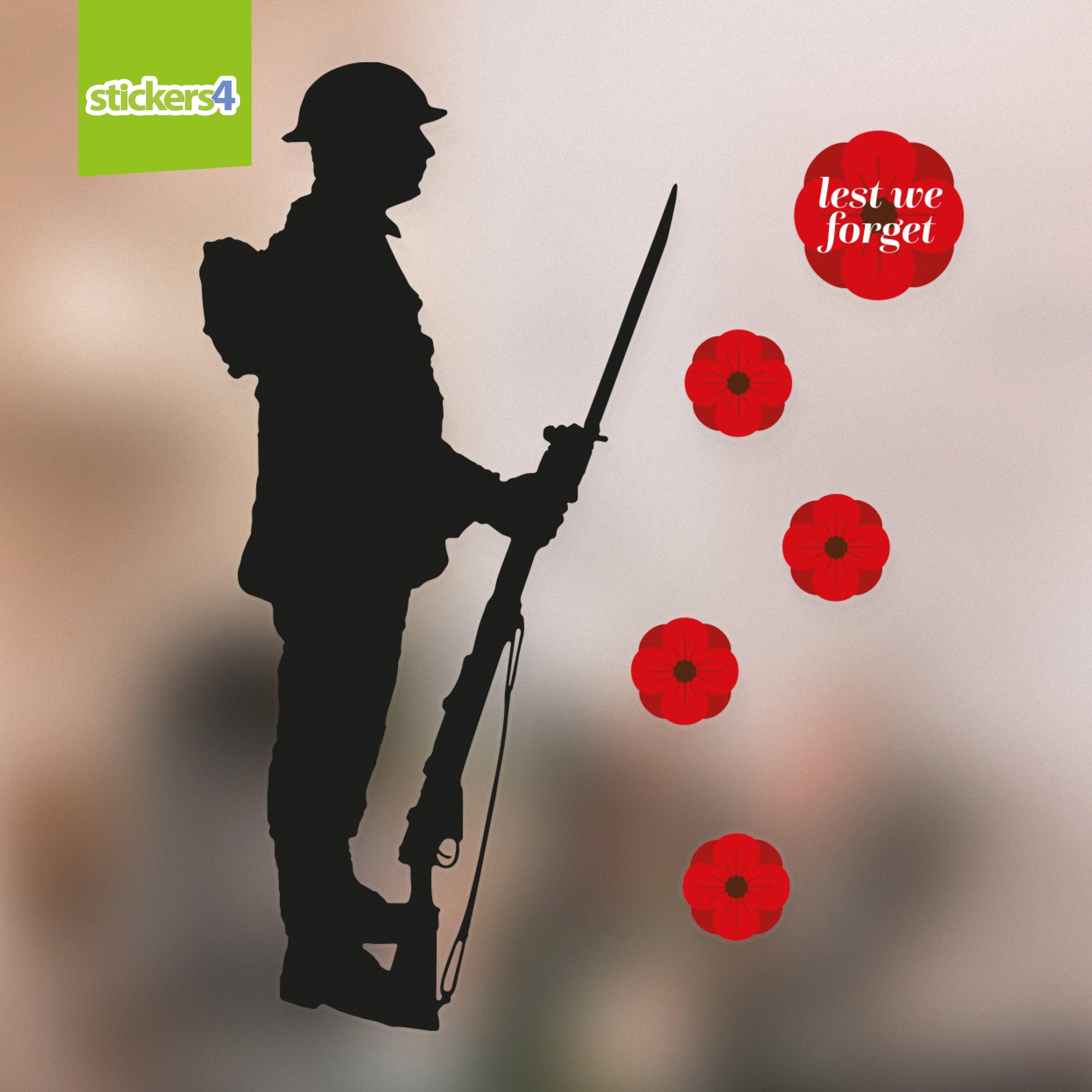 Soldier Silhouette with Poppies - Remembrance Day Window Decoration Remembrance Window Display