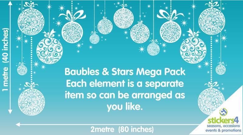 Baubles &amp; Stars Christmas Bauble Window Sticker Mega Pack Christmas Window Display