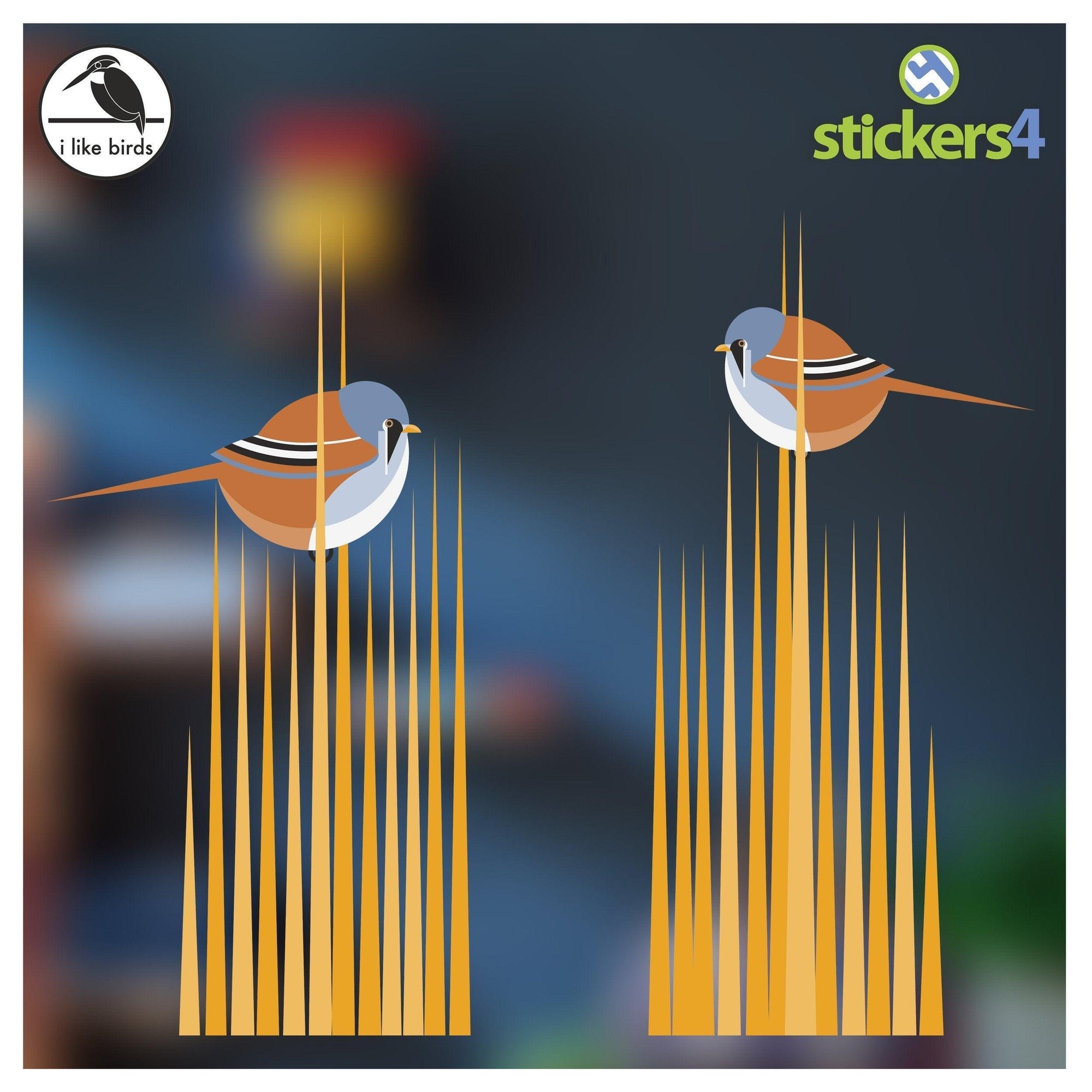 Bearded Reedlings - Set of 2 static cling window stickers Decorative Bird Strike Prevention