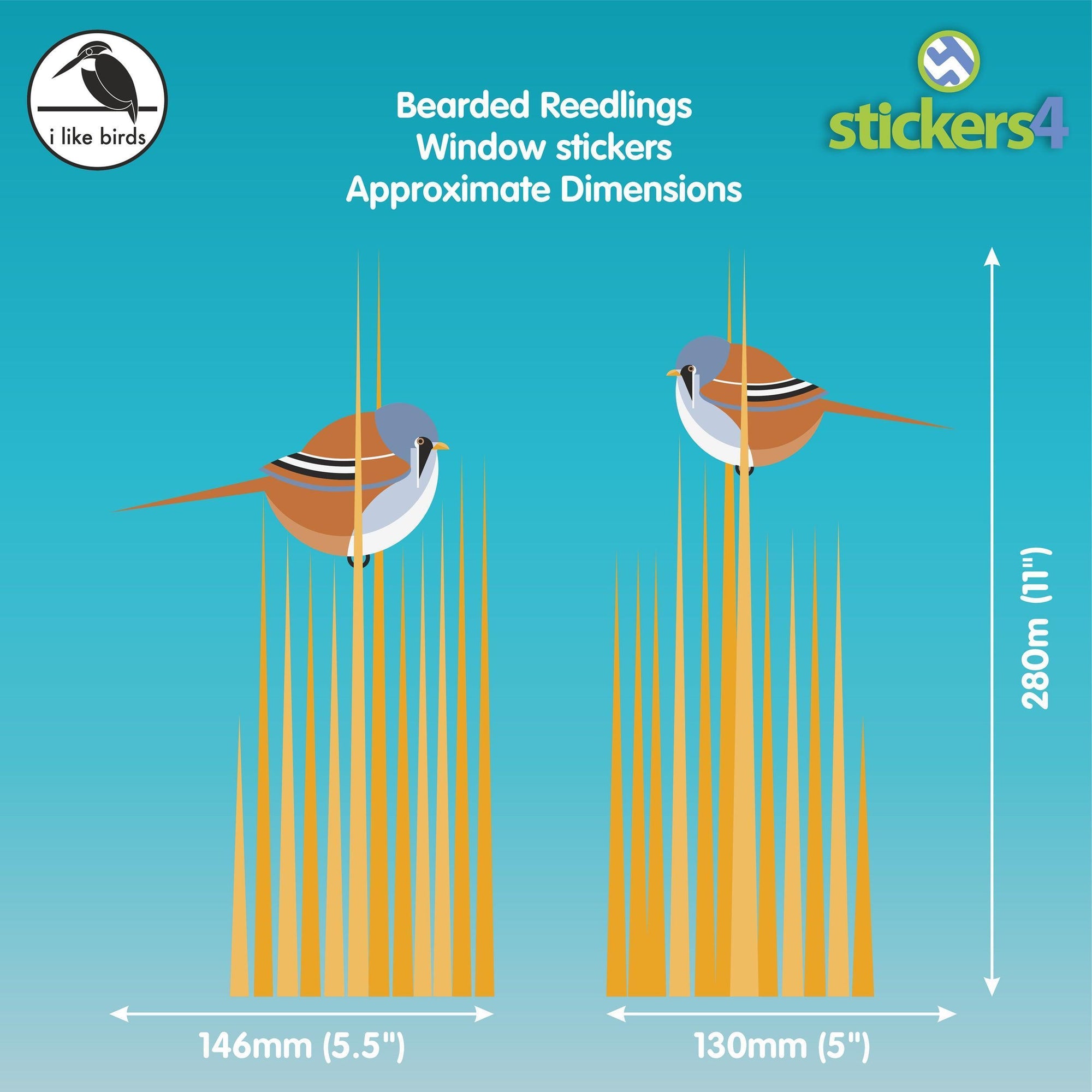 Bearded Reedlings - Set of 2 static cling window stickers Decorative Bird Strike Prevention
