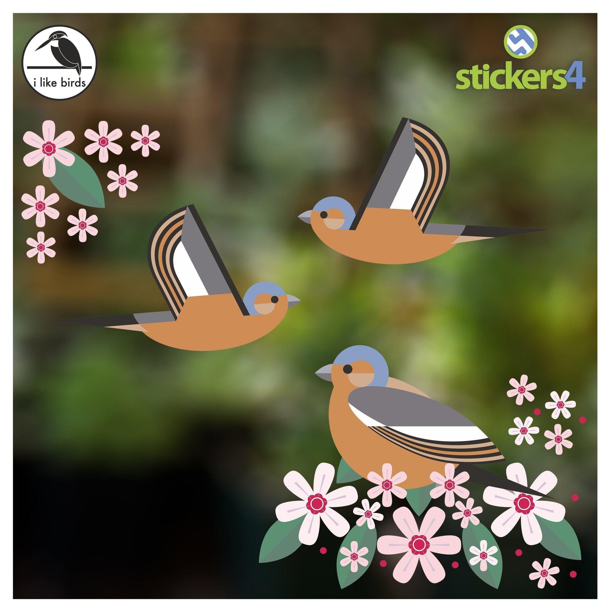 Birds & Blooms - Chaffinch set of static cling window stickers Decorative Bird Strike Prevention