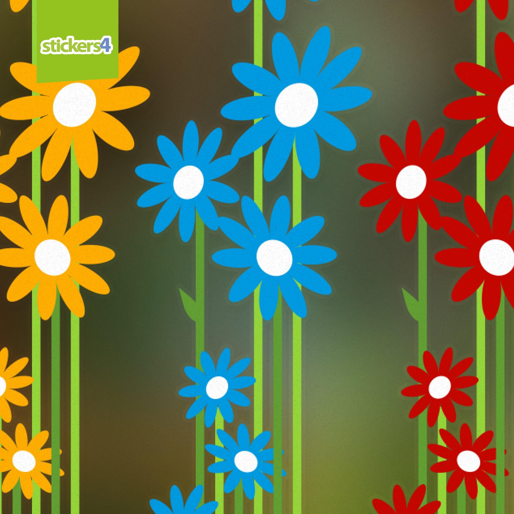 Colourful Daisies with Stems Window Sticker Seasonal Window Display