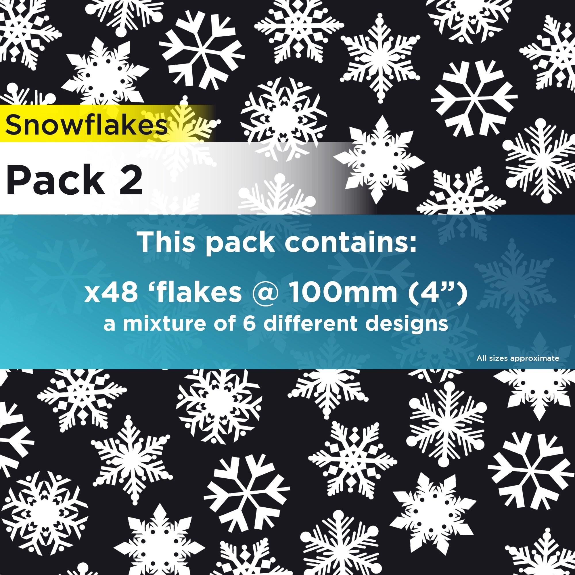 Snowflake Window Stickers: Pack 2 (48 snowflakes @ approx 100mm diameter) Christmas Window Display