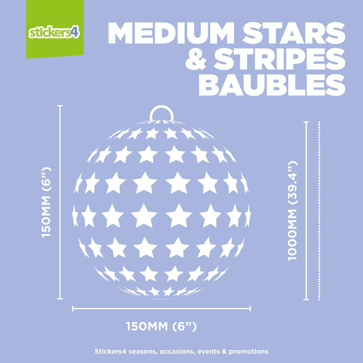 Set of 10 Large (150mm) Stars &amp; Stripes Bauble Window Stickers plus 30 added Stars Christmas Window Display
