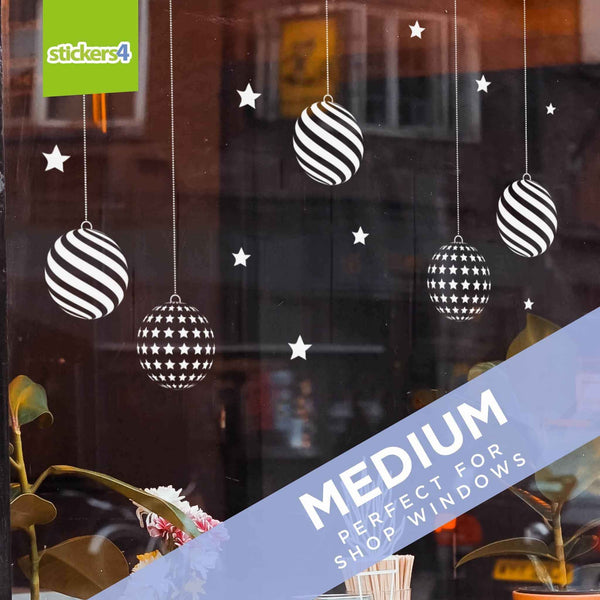 Set of 10 Large (150mm) Stars & Stripes Bauble Window Stickers plus 30 added Stars Christmas Window Display