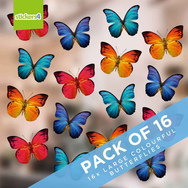 16 Large Colourful Butterfly Static Cling Window Stickers Decorative Bird Strike Prevention