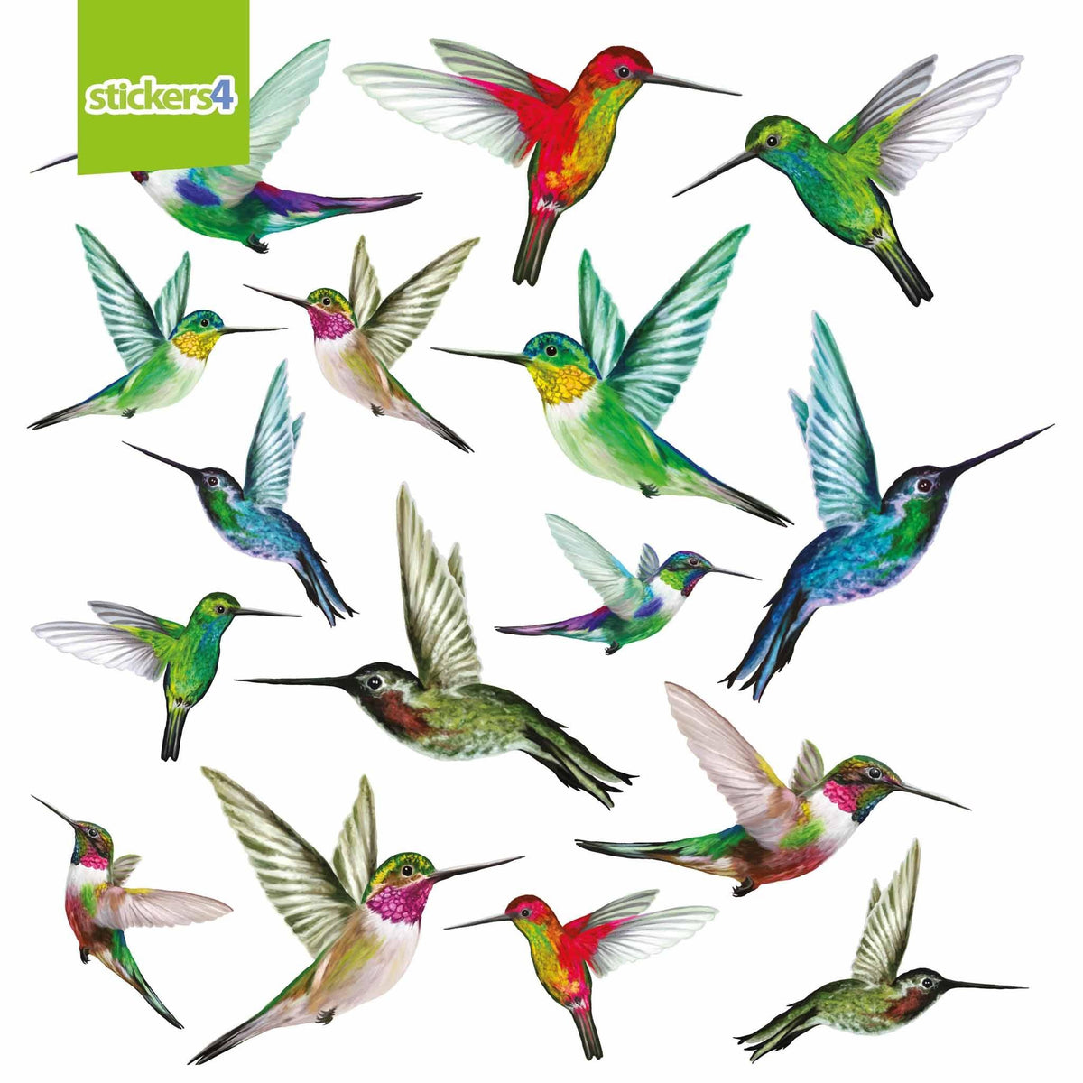 Set of 16 Mixed Size Humming Bird Window Stickers Decorative Bird Strike Prevention