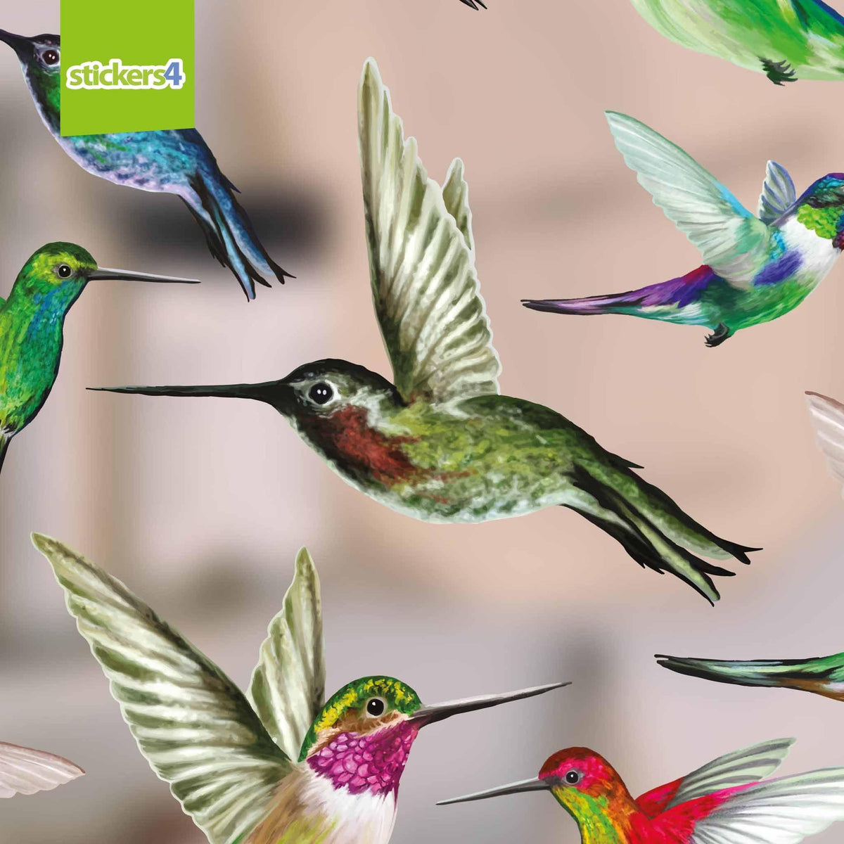 Set of 16 Mixed Size Humming Bird Window Stickers Decorative Bird Strike Prevention