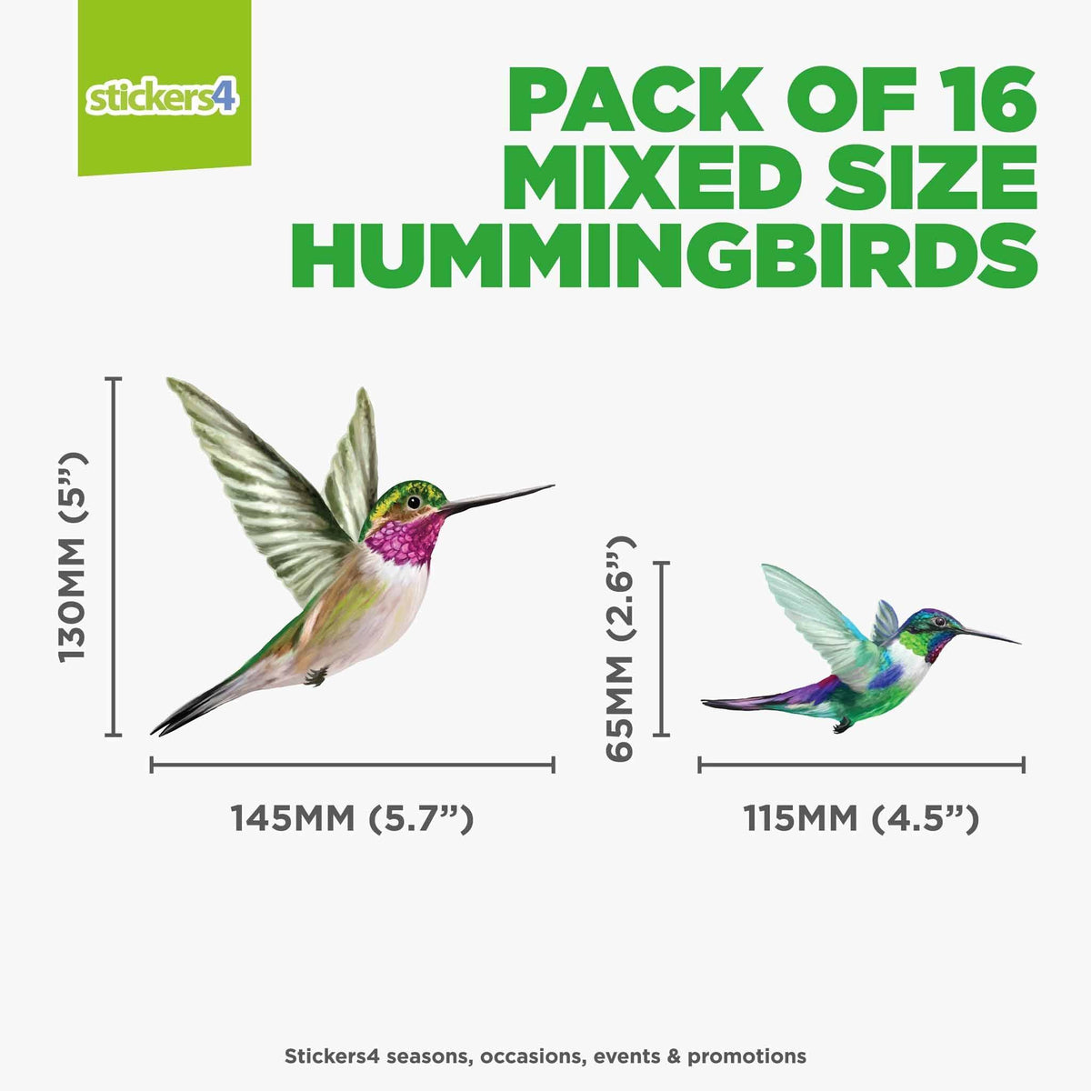 Set of 16 Mixed Size Humming Bird Window Stickers Decorative Bird Strike Prevention