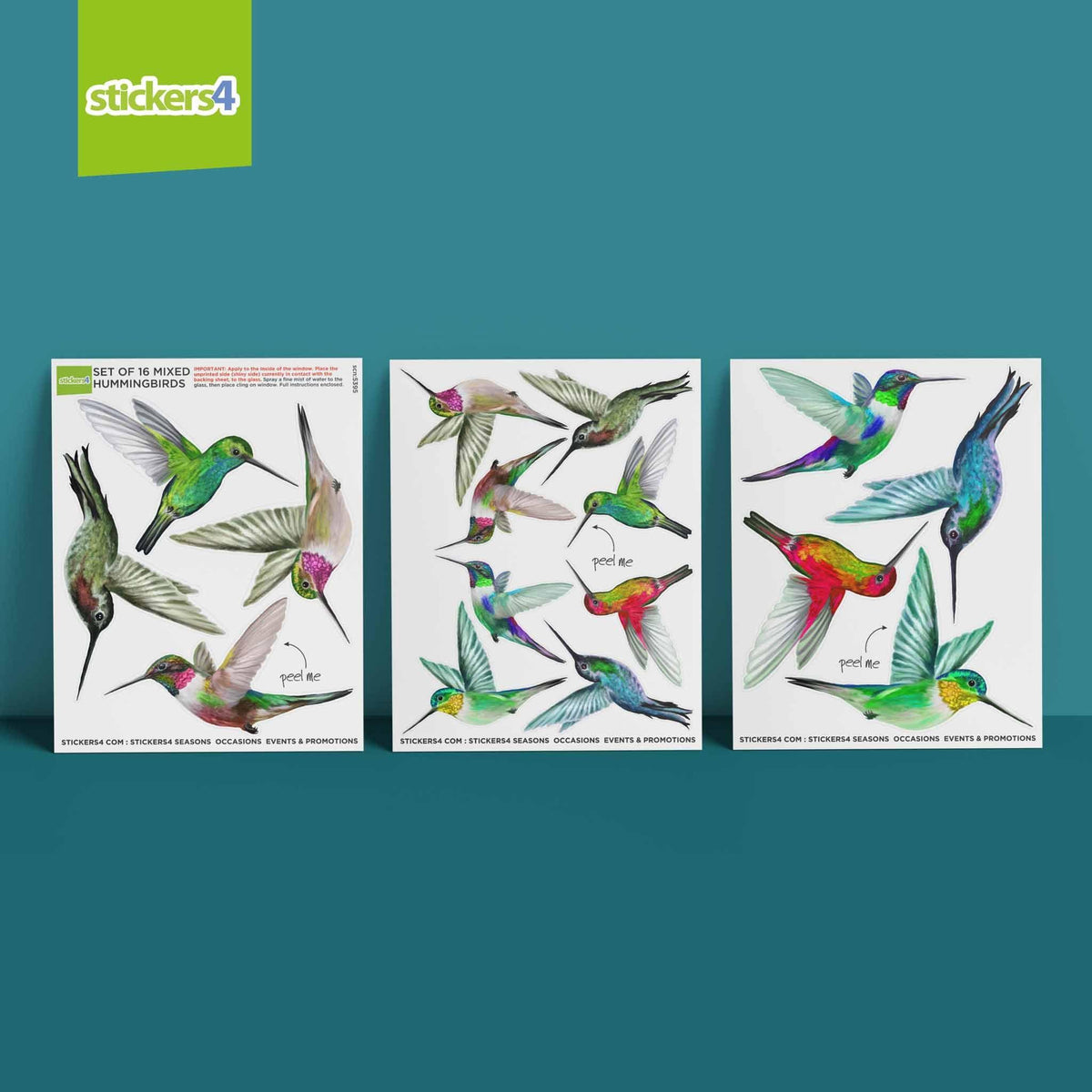 Set of 16 Mixed Size Humming Bird Window Stickers Decorative Bird Strike Prevention