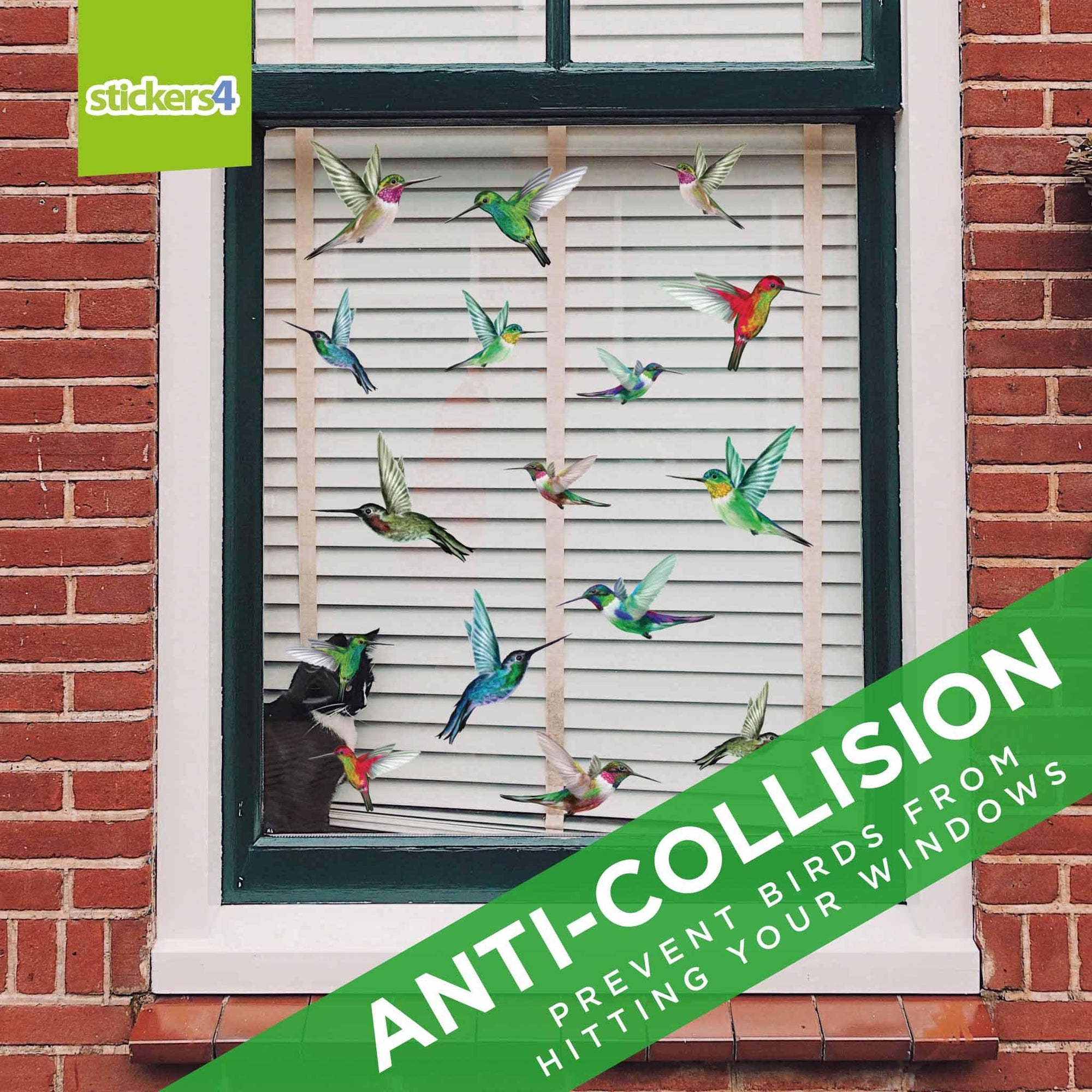 Set of 16 Mixed Size Humming Bird Window Stickers Decorative Bird Strike Prevention