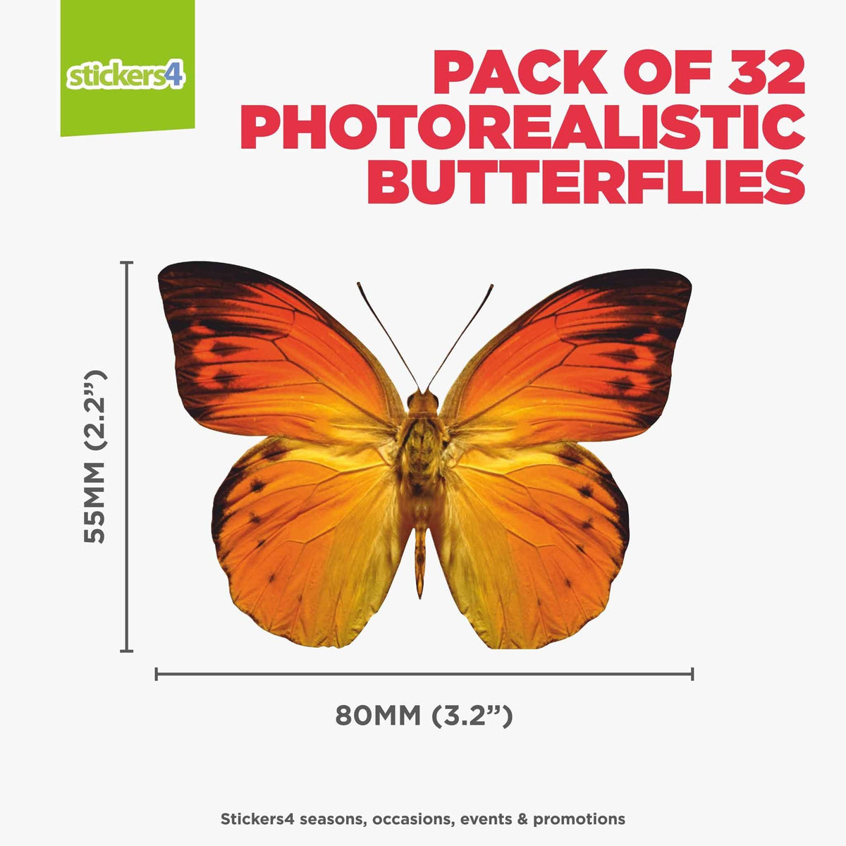 32 Photorealistic Butterfly Cling Window Stickers - Medium Size Decorative Bird Strike Prevention