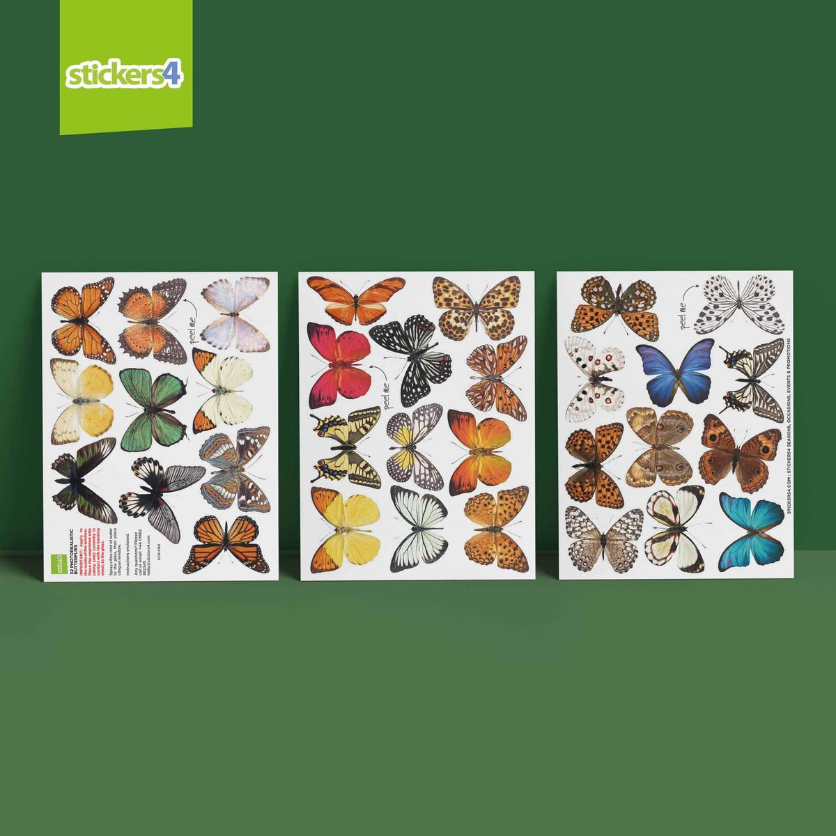 32 Photorealistic Butterfly Cling Window Stickers - Medium Size Decorative Bird Strike Prevention