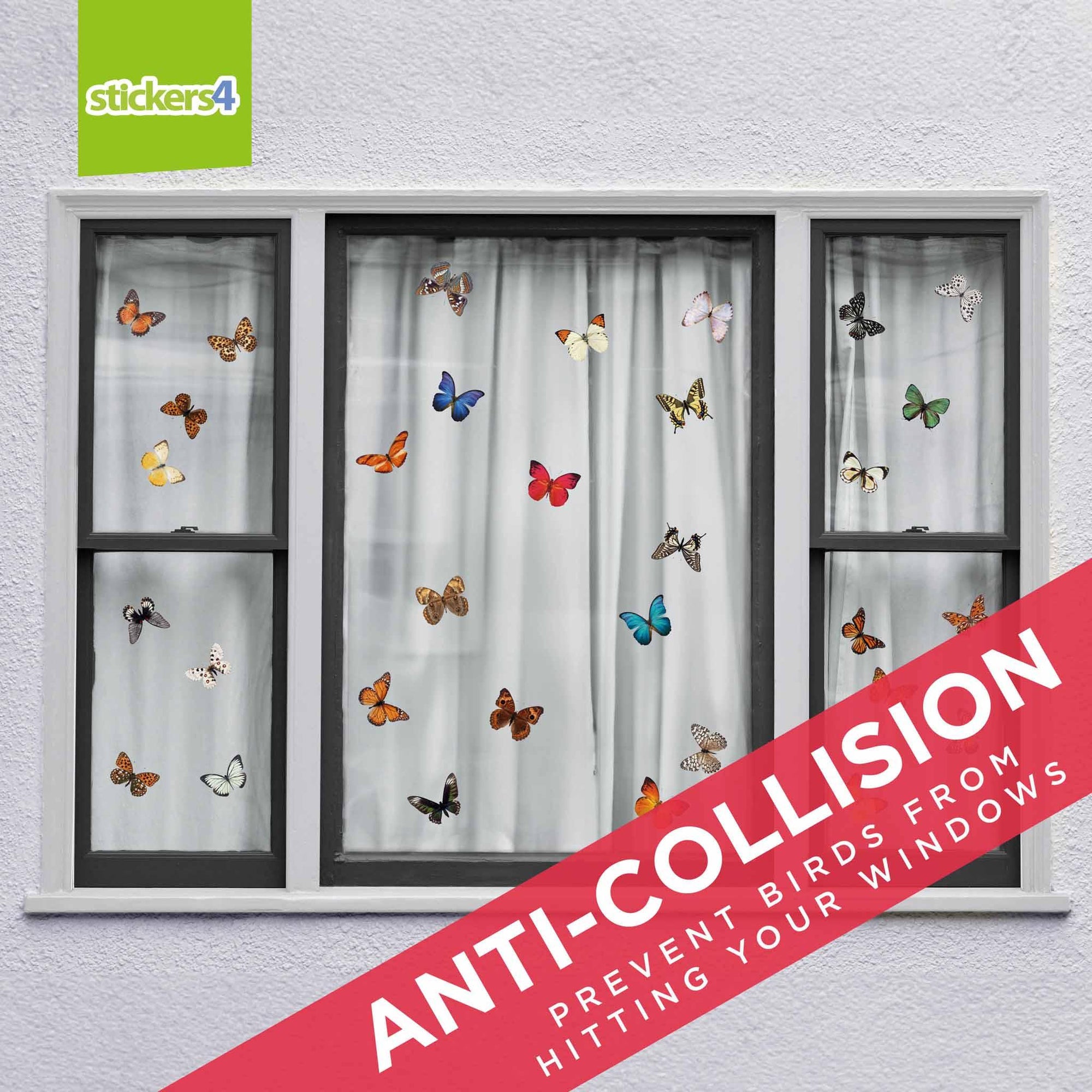 32 Photorealistic Butterfly Cling Window Stickers - Medium Size Decorative Bird Strike Prevention