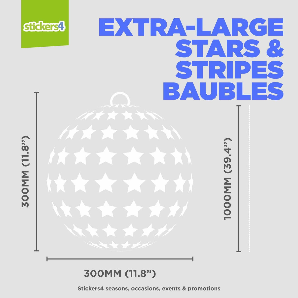 Set of 6 Extra-Large (300mm) Stars &amp; Stripes Bauble Window Cling Stickers Christmas Window Display