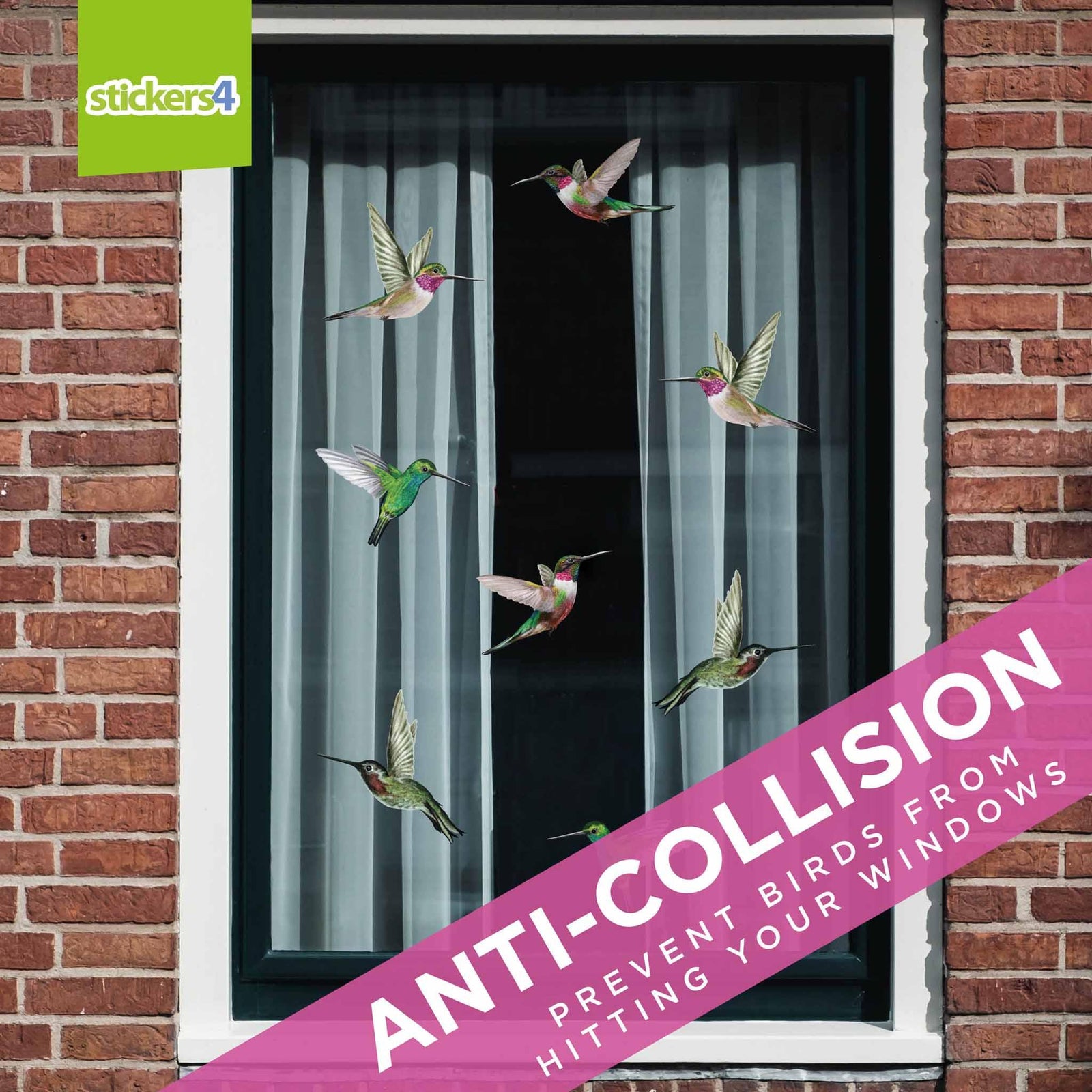 Set of 8 Large Humming Bird Window Stickers Decorative Bird Strike Prevention