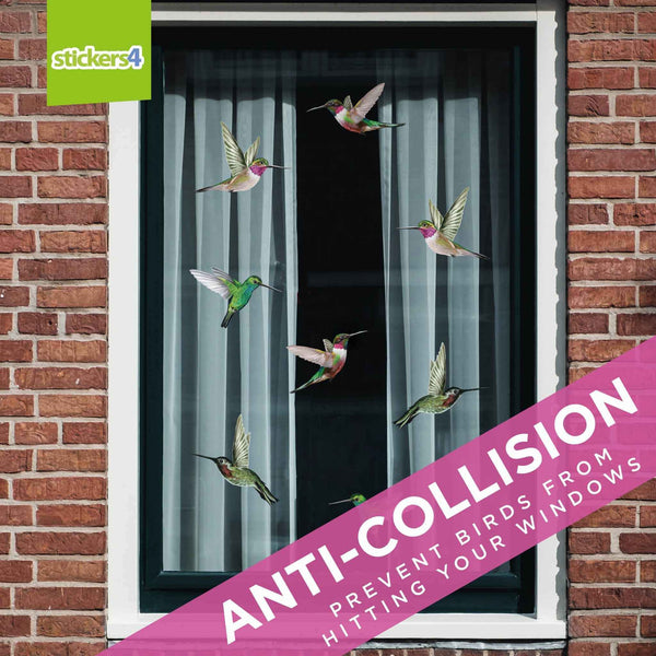 Set of 8 Large Humming Bird Window Stickers Decorative Bird Strike Prevention