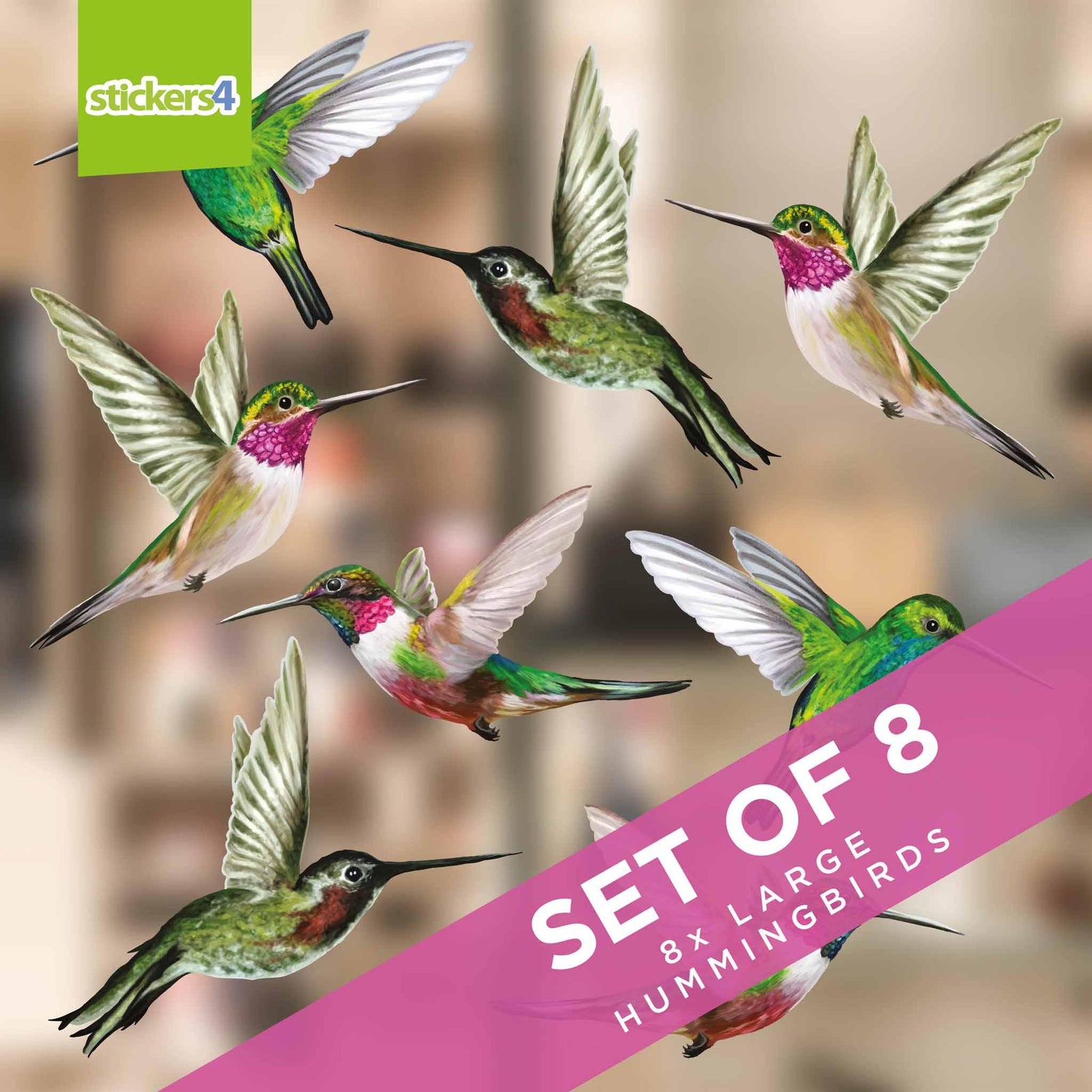 Set of 8 Large Humming Bird Window Stickers Decorative Bird Strike Prevention