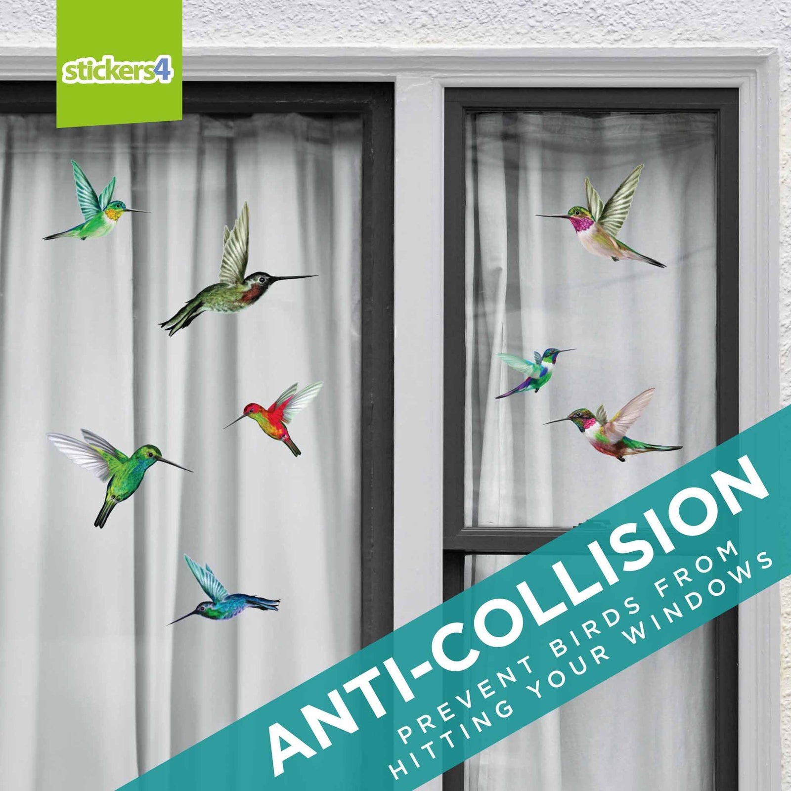 Set of 8 Mixed Size Humming Bird Window Stickers Decorative Bird Strike Prevention