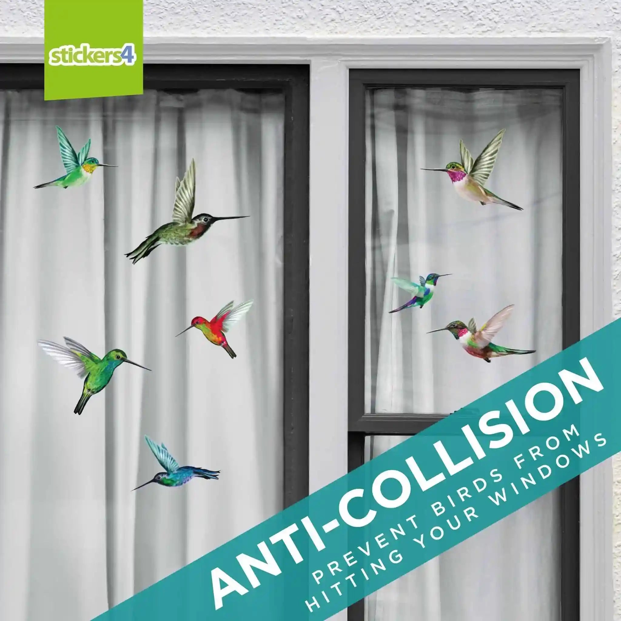 Autocollants Colibri 8 Pièces - Stickers Anti-Collision Vitres - Décoration Murale Colorée Oiseaux