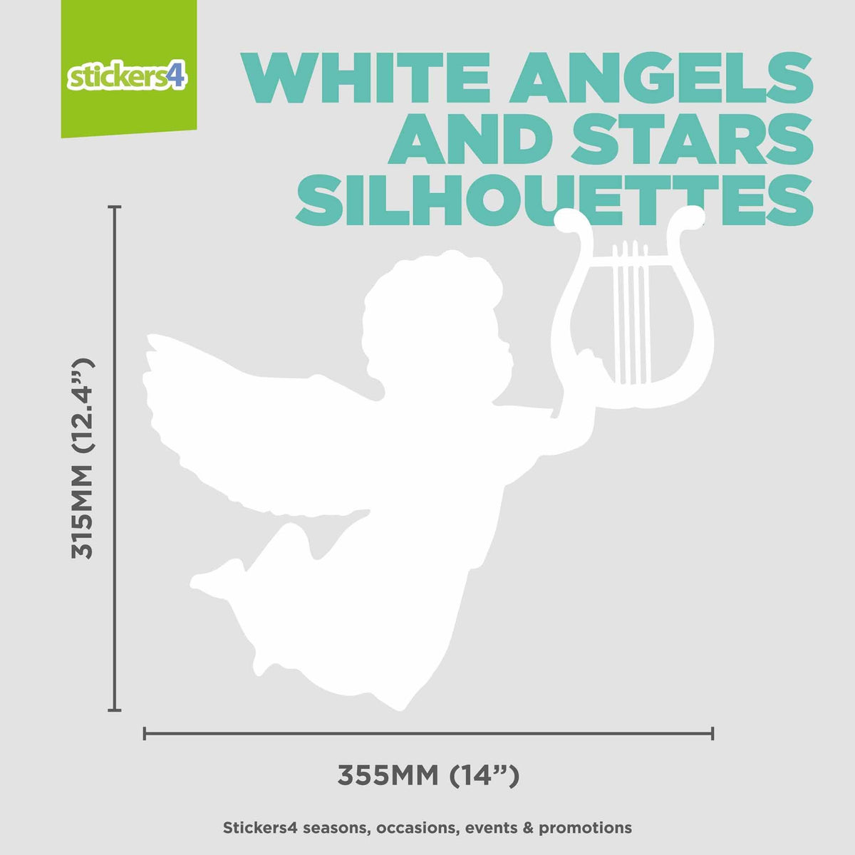 Set of White Angels &amp; Stars Silhouette Window Cling Stickers