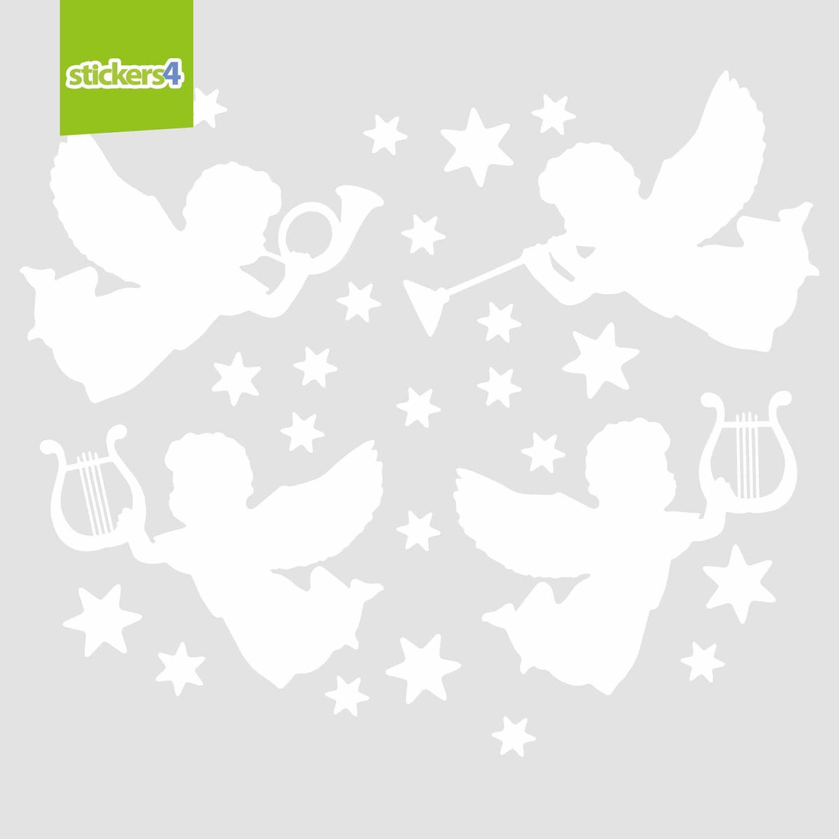 Set of White Angels &amp; Stars Silhouette Window Cling Stickers Christmas Window Display
