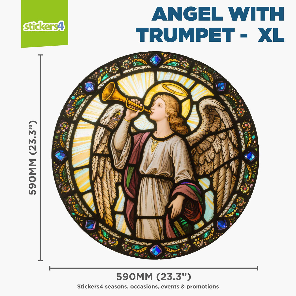 Angel with Trumpet Stained Glass Window Cling Sticker