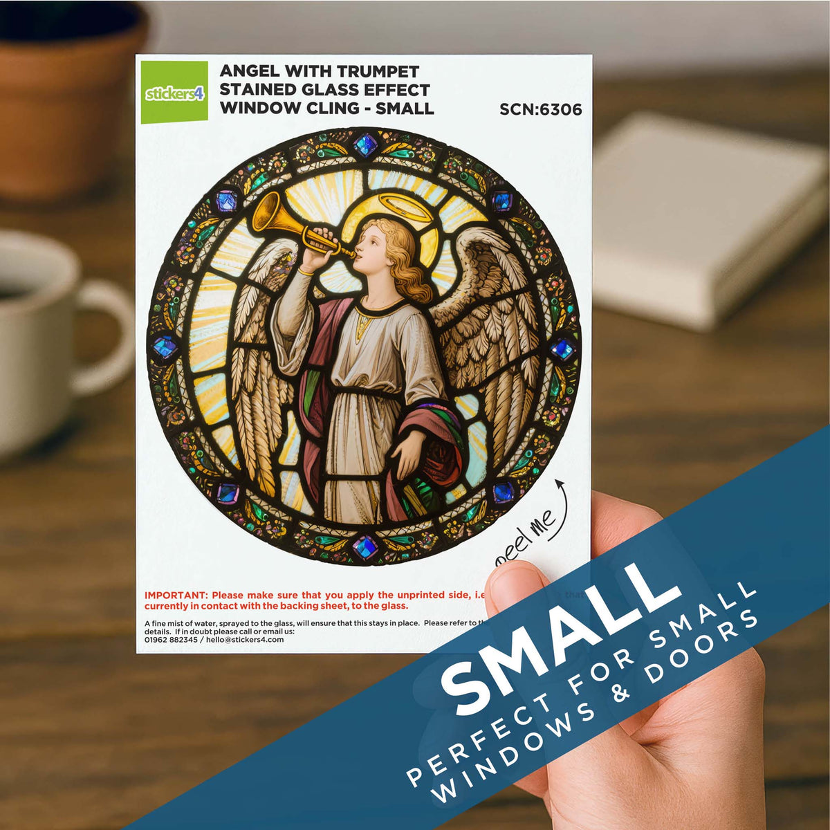Angel with Trumpet Stained Glass Window Cling Sticker