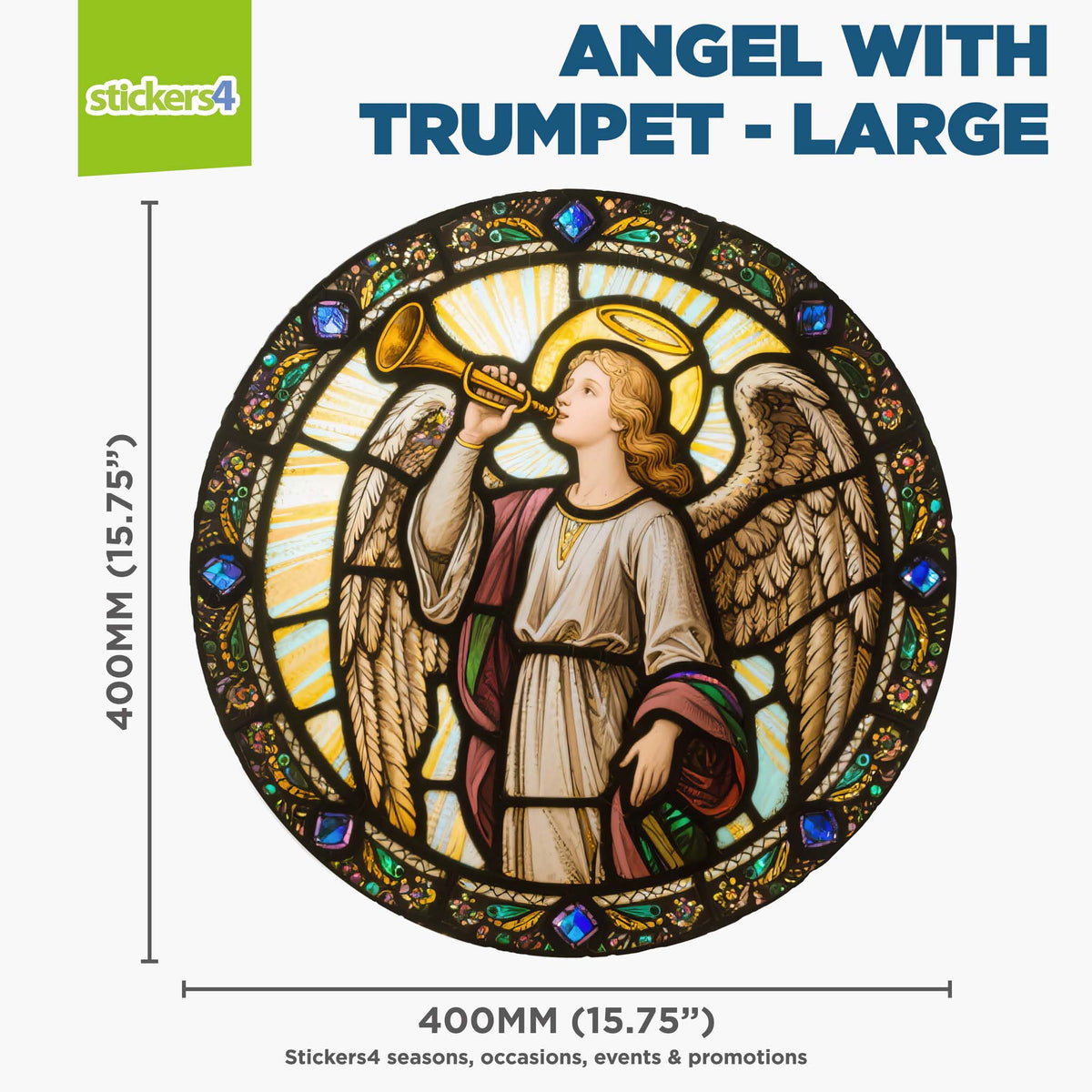 Angel with Trumpet Stained Glass Window Cling Sticker