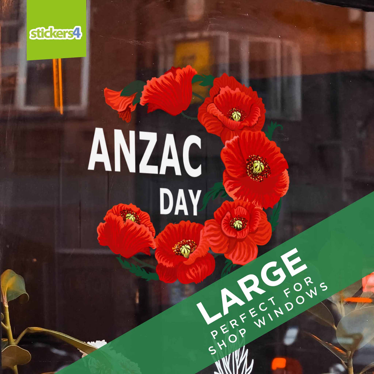 Anzac Day Poppy Spray Window Sticker