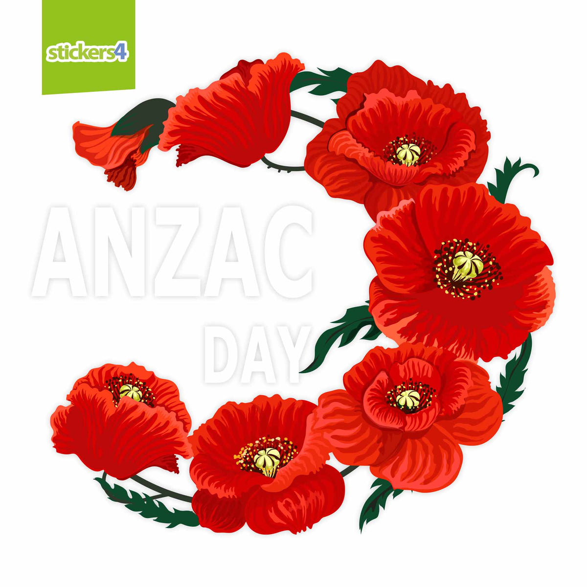 Anzac Day Poppy Spray Window Sticker