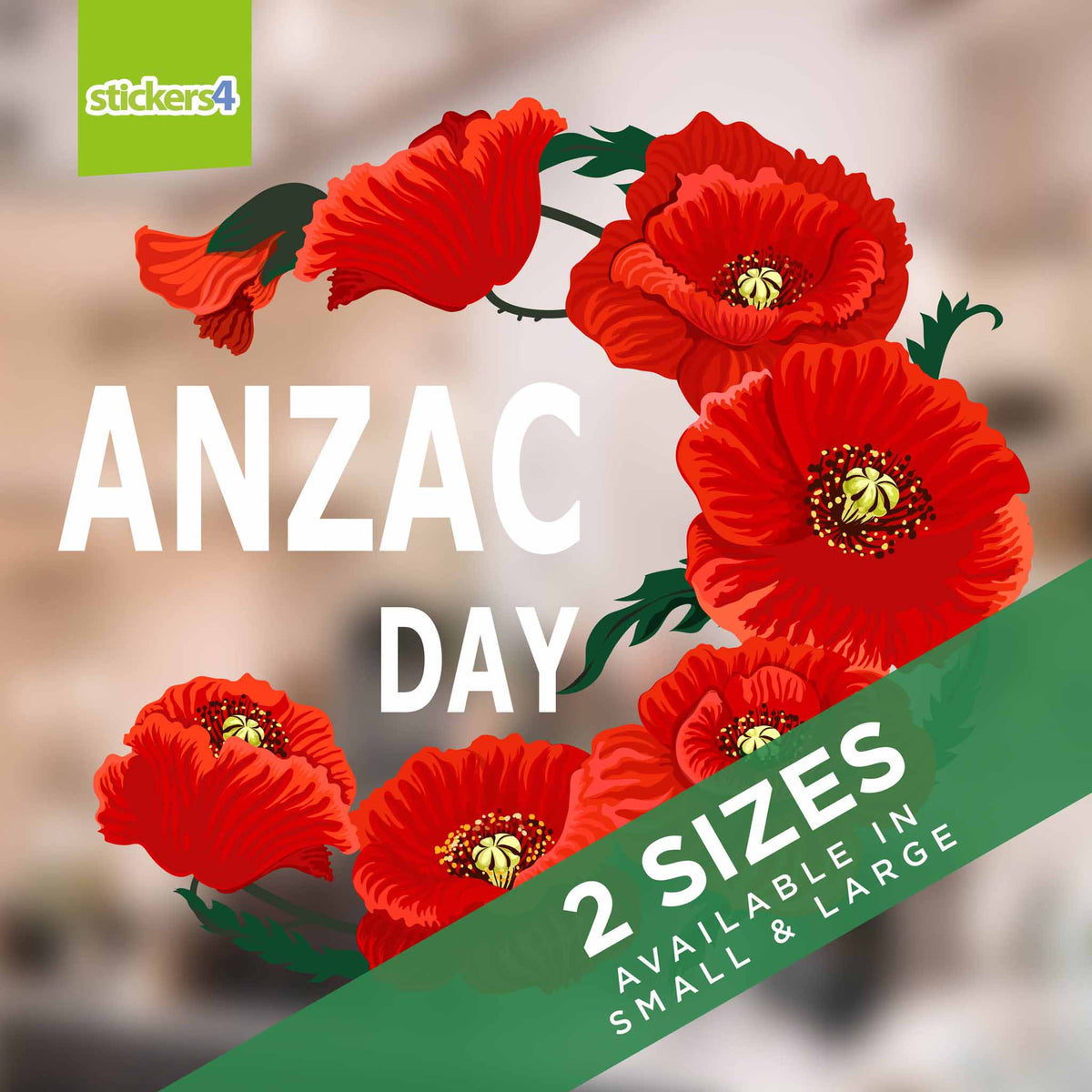 Anzac Day Poppy Spray Window Sticker