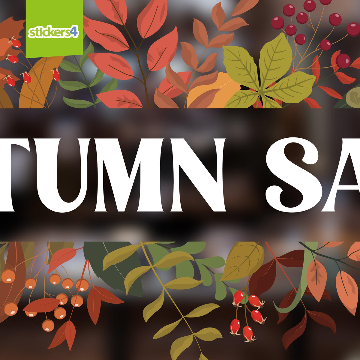 Autumn Sale with Foliage Window Stickers Autumn Window Display