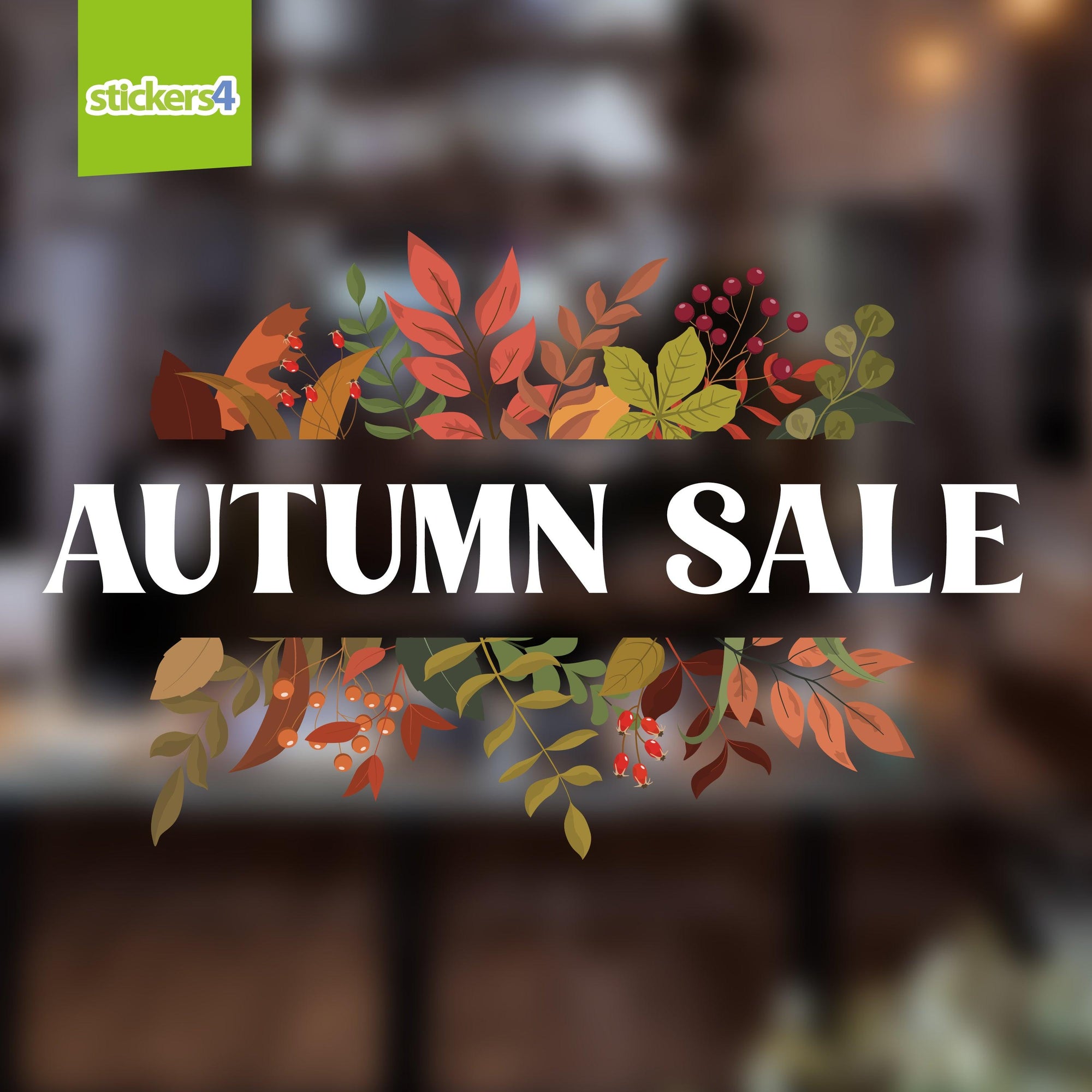 Autumn Sale with Foliage Window Stickers Autumn Window Display