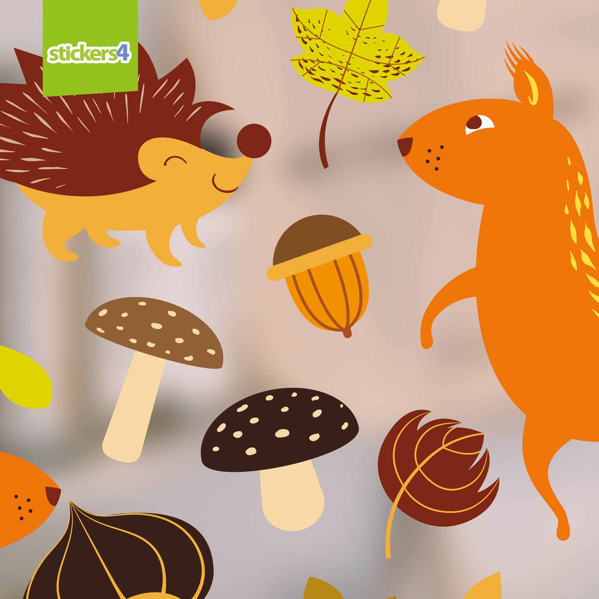 Autumn Woodland Pack of Animals, Nuts, Leaves &amp; Mushroom Window Stickers