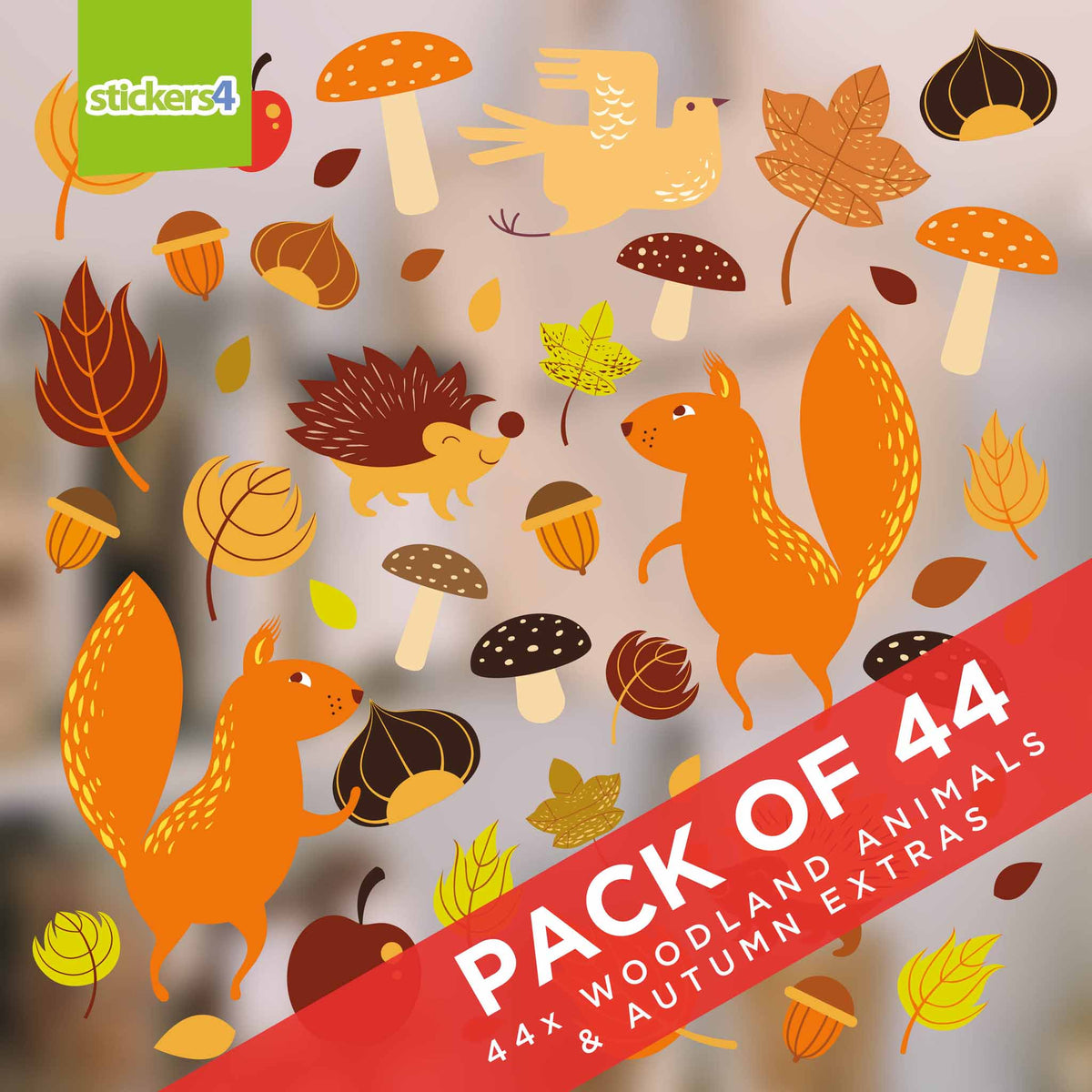 Autumn Woodland Pack of Animals, Nuts, Leaves &amp; Mushroom Window Stickers