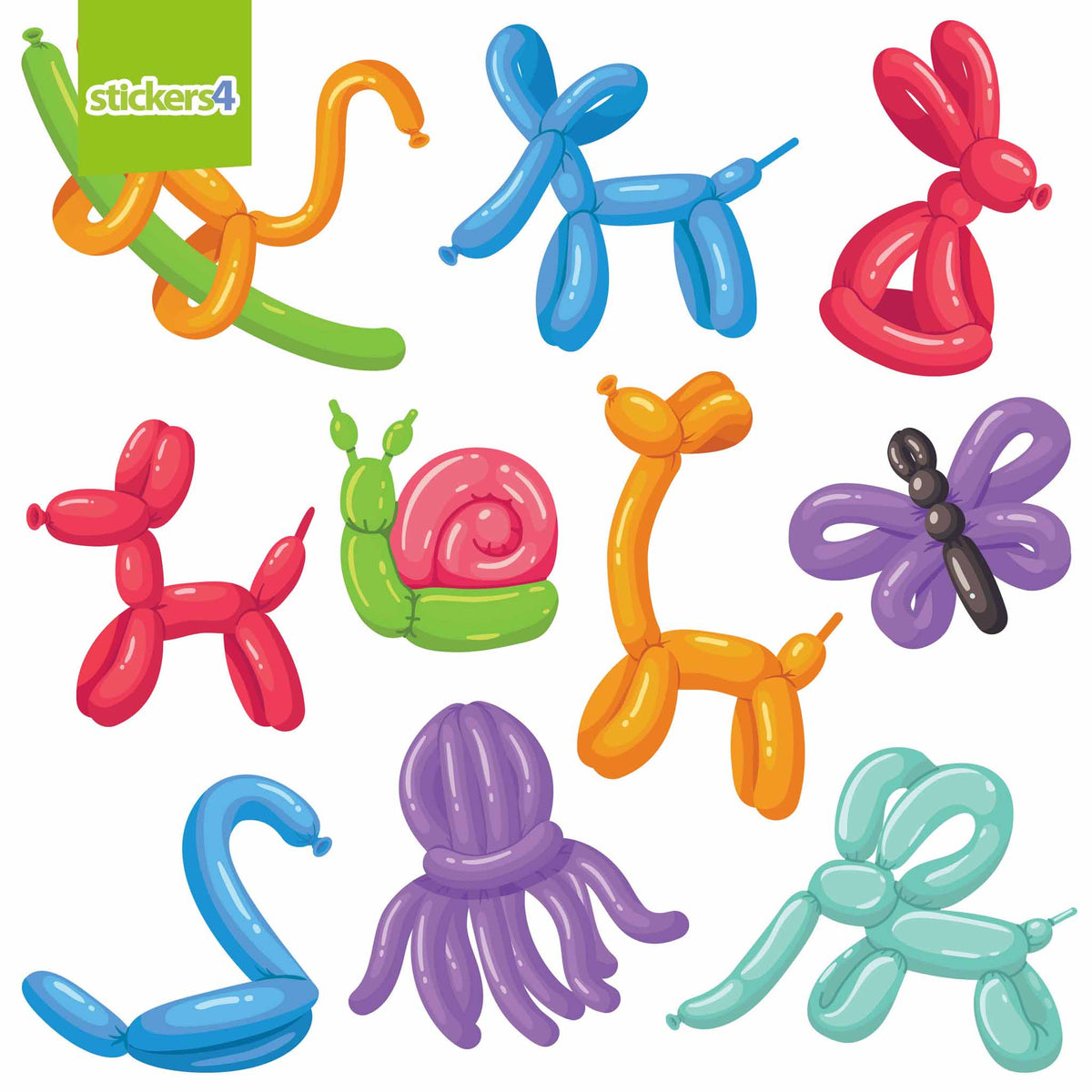 Pack of 10 Balloon Animal Window Stickers