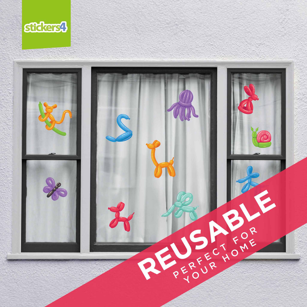 Pack of 10 Balloon Animal Window Stickers