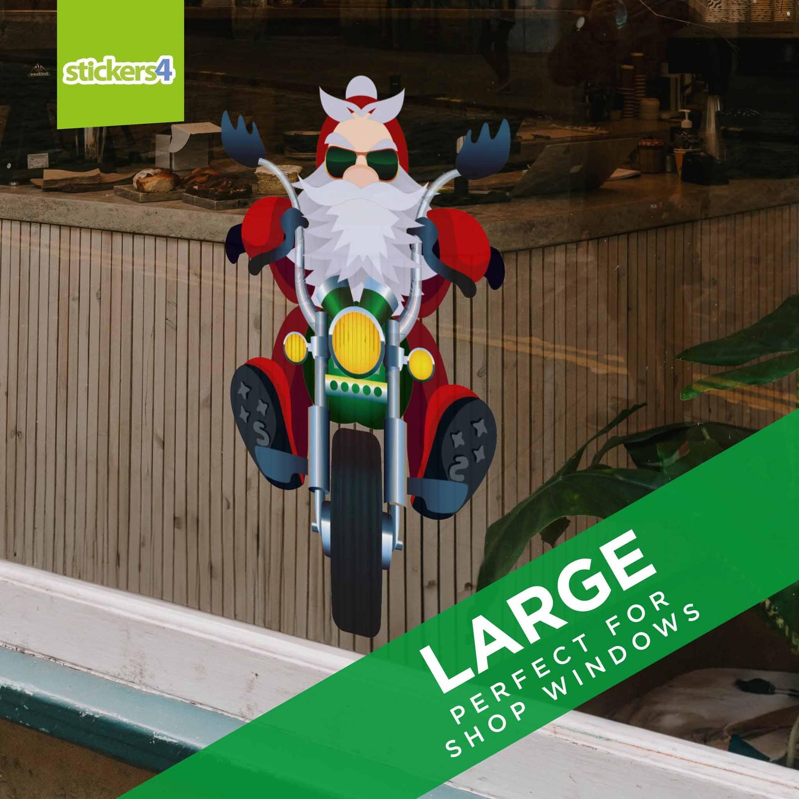 Biker Santa Christmas Window Cling Christmas Window Display