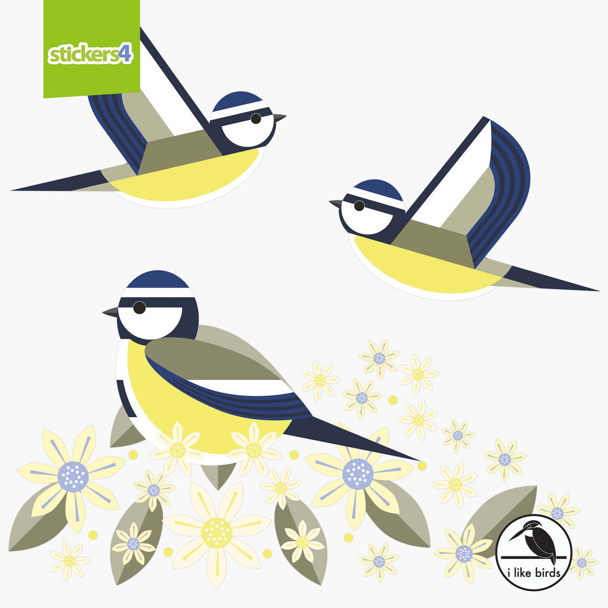 I Like Birds - Birds &amp; Blooms - Blue Tit Window Stickers