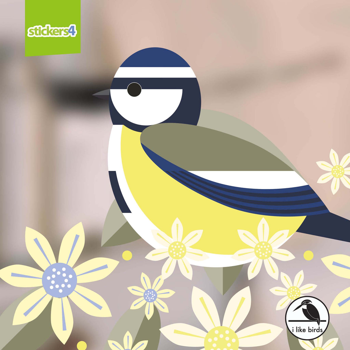 I Like Birds - Birds &amp; Blooms - Blue Tit Window Stickers