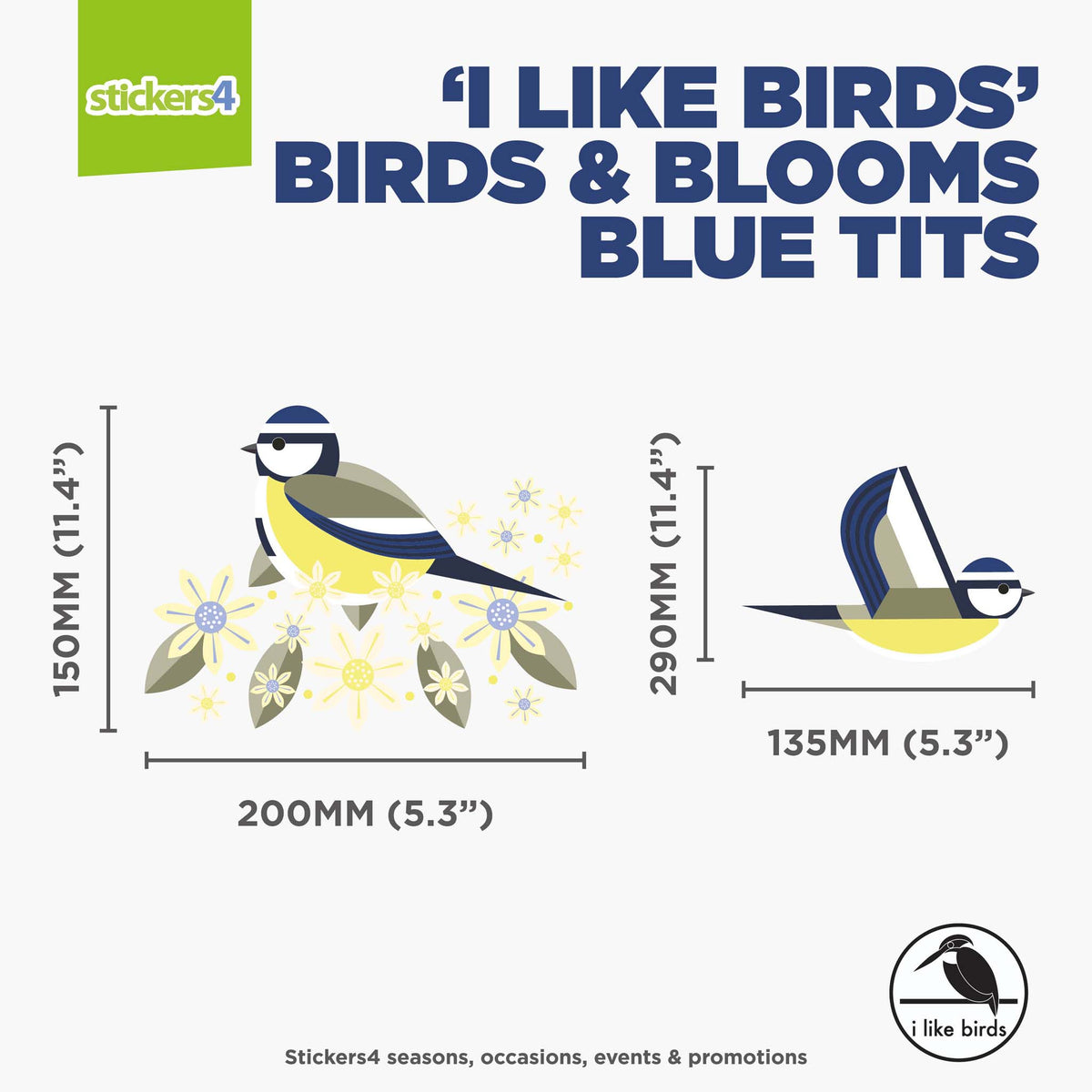 I Like Birds - Birds &amp; Blooms - Blue Tit Window Stickers