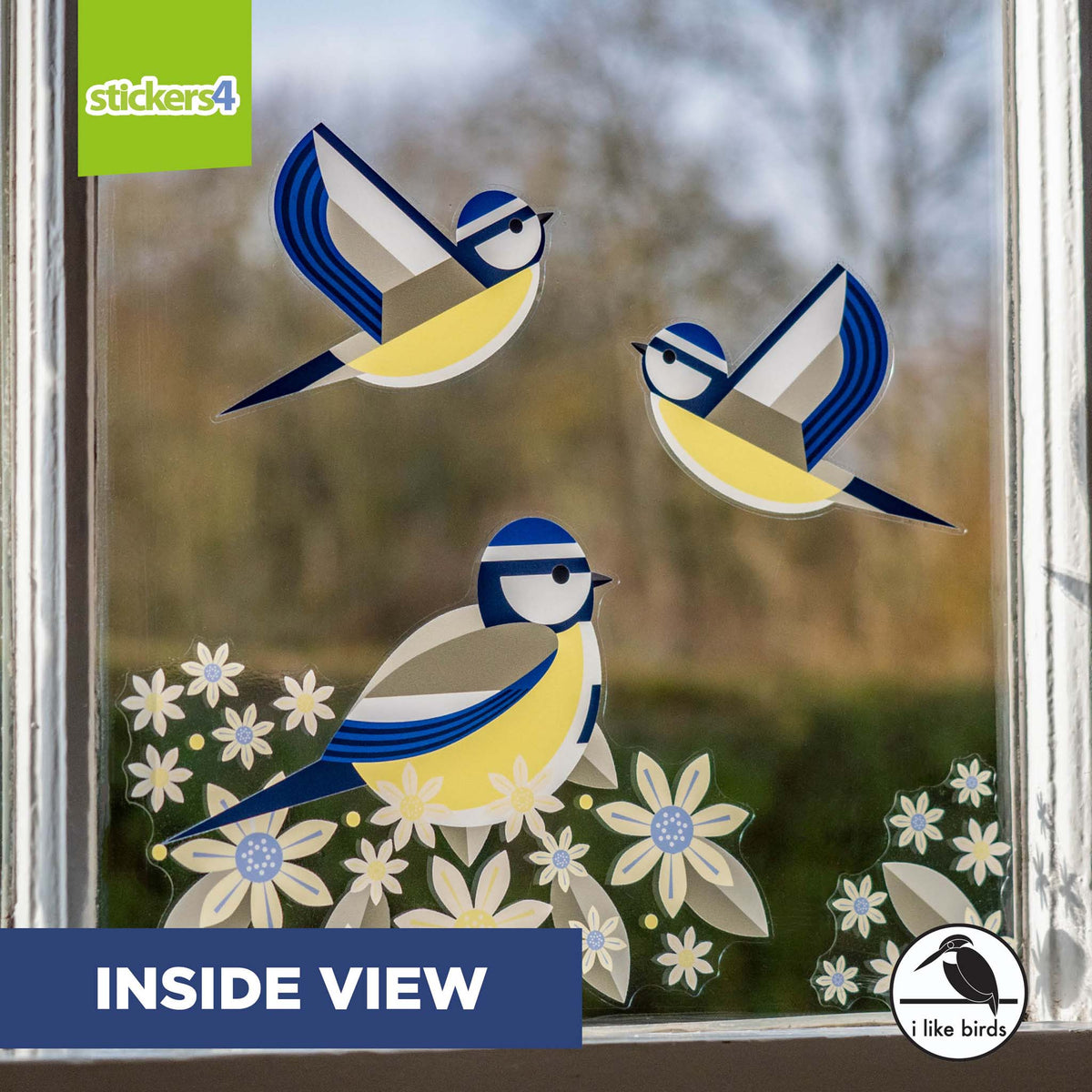 I Like Birds - Birds &amp; Blooms - Blue Tit Window Stickers