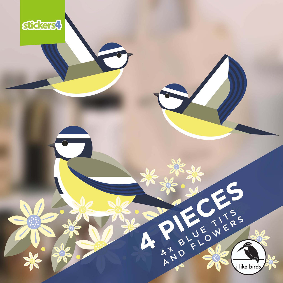I Like Birds - Birds &amp; Blooms - Blue Tit Window Stickers